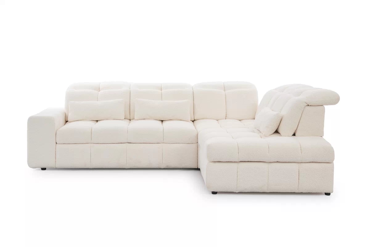 Elektrický rozkládací rohový gauč Magnelio L Bílý Rohová sedací souprava z piokowanym sedadlem 