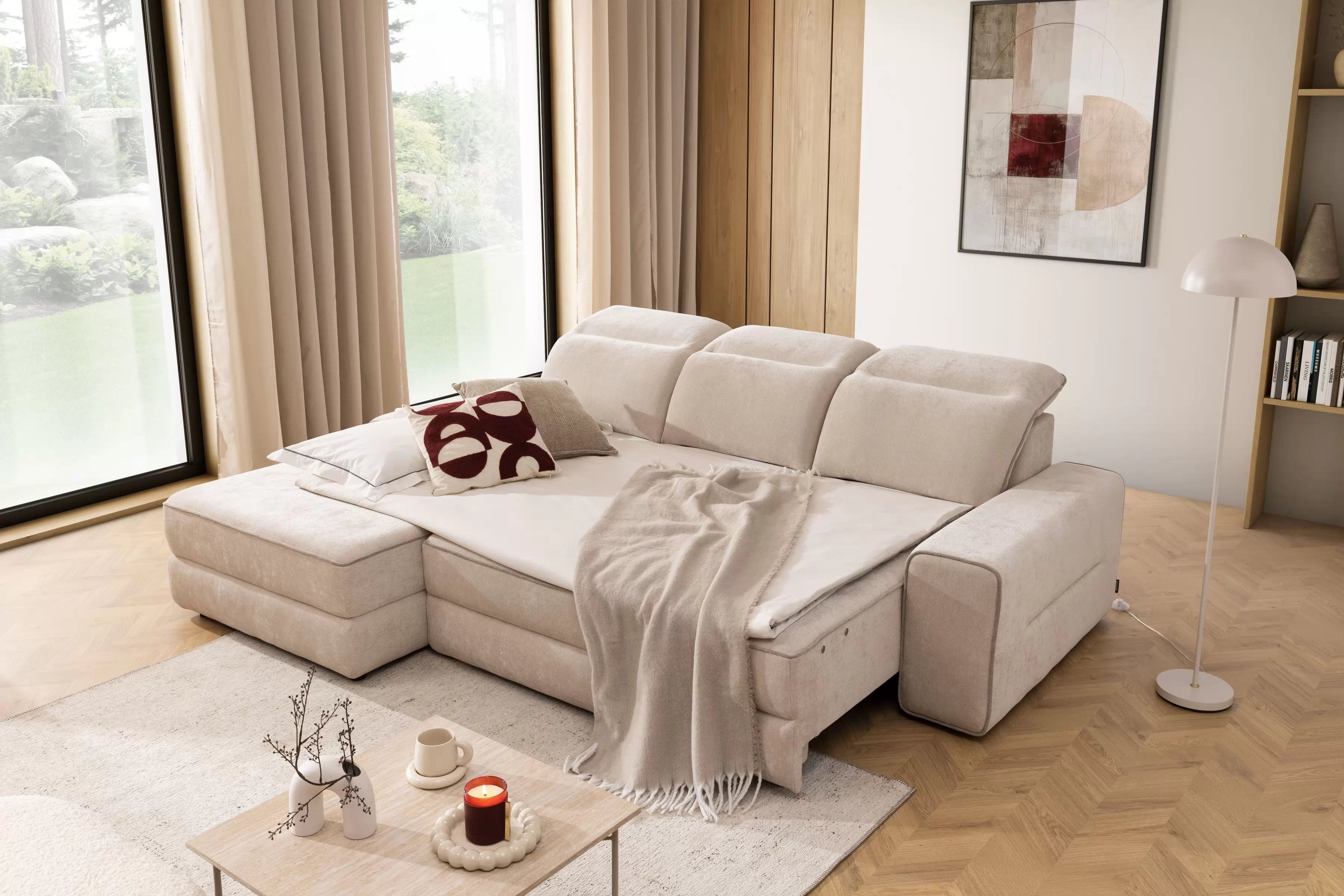 Rohová pohovka Tulia Mini s elektricky výsuvným sedákem Rohová sedací souprava z elektricky wysuwanym sedadlem Tulia Mini