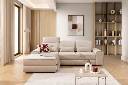 Rohová pohovka Tulia Mini s elektricky výsuvným sedákem Rohová sedací souprava z elektricky wysuwanym sedadlem Tulia Mini