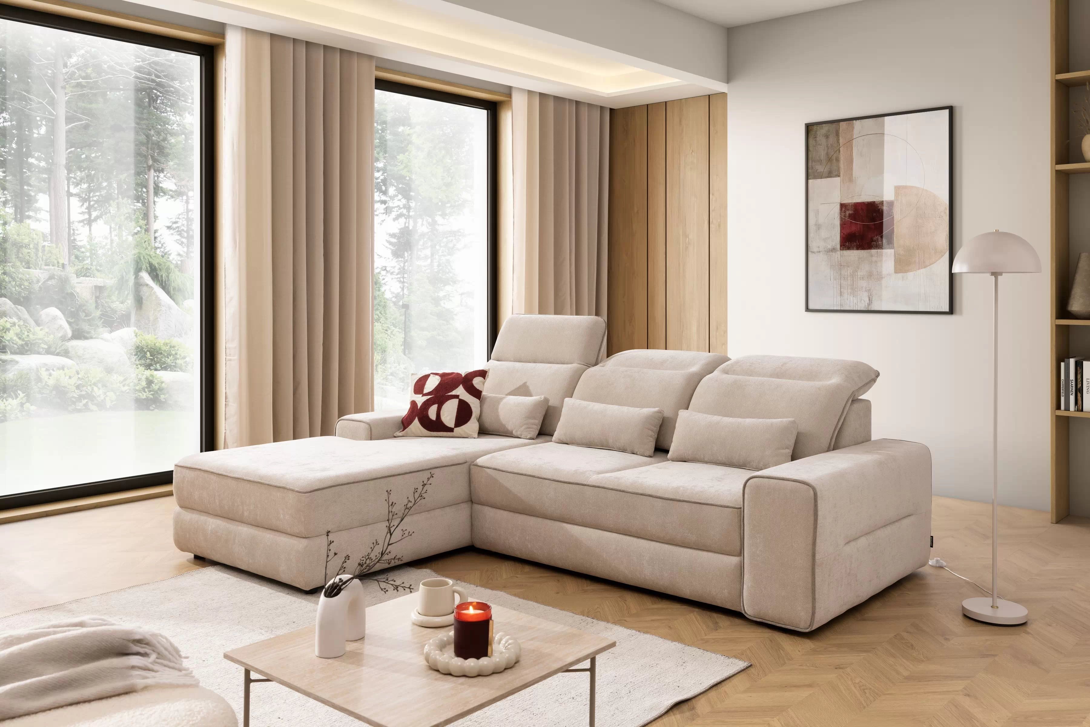 Rohová pohovka Tulia Mini s elektricky výsuvným sedákem Rohová sedací souprava z elektricky wysuwanym sedadlem Tulia Mini