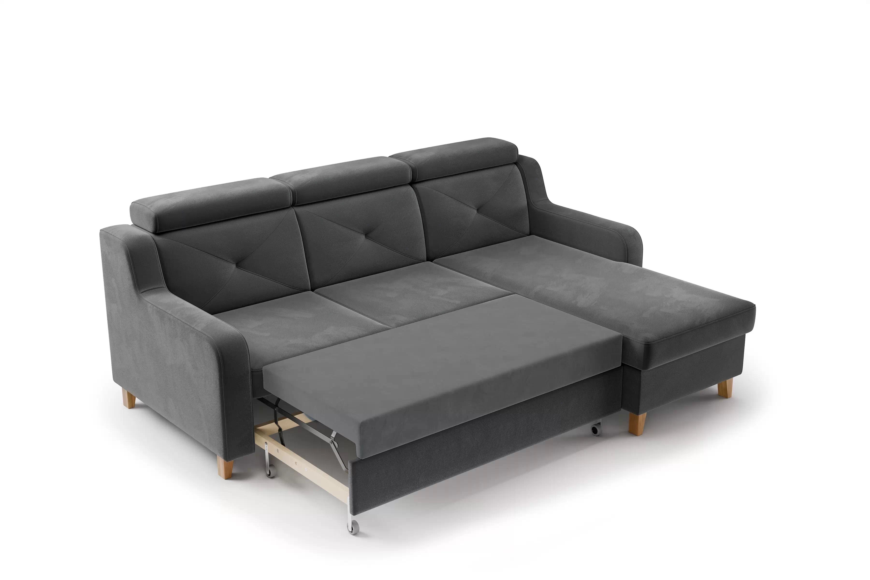 Rohová sedačka Laksaro s rozkladom pravostranná - sivý zamat Jasmine 96 Rohová sedacia súprava s funkciou spánku Laksaro pravá strana - šedý velúr Jasmine 96