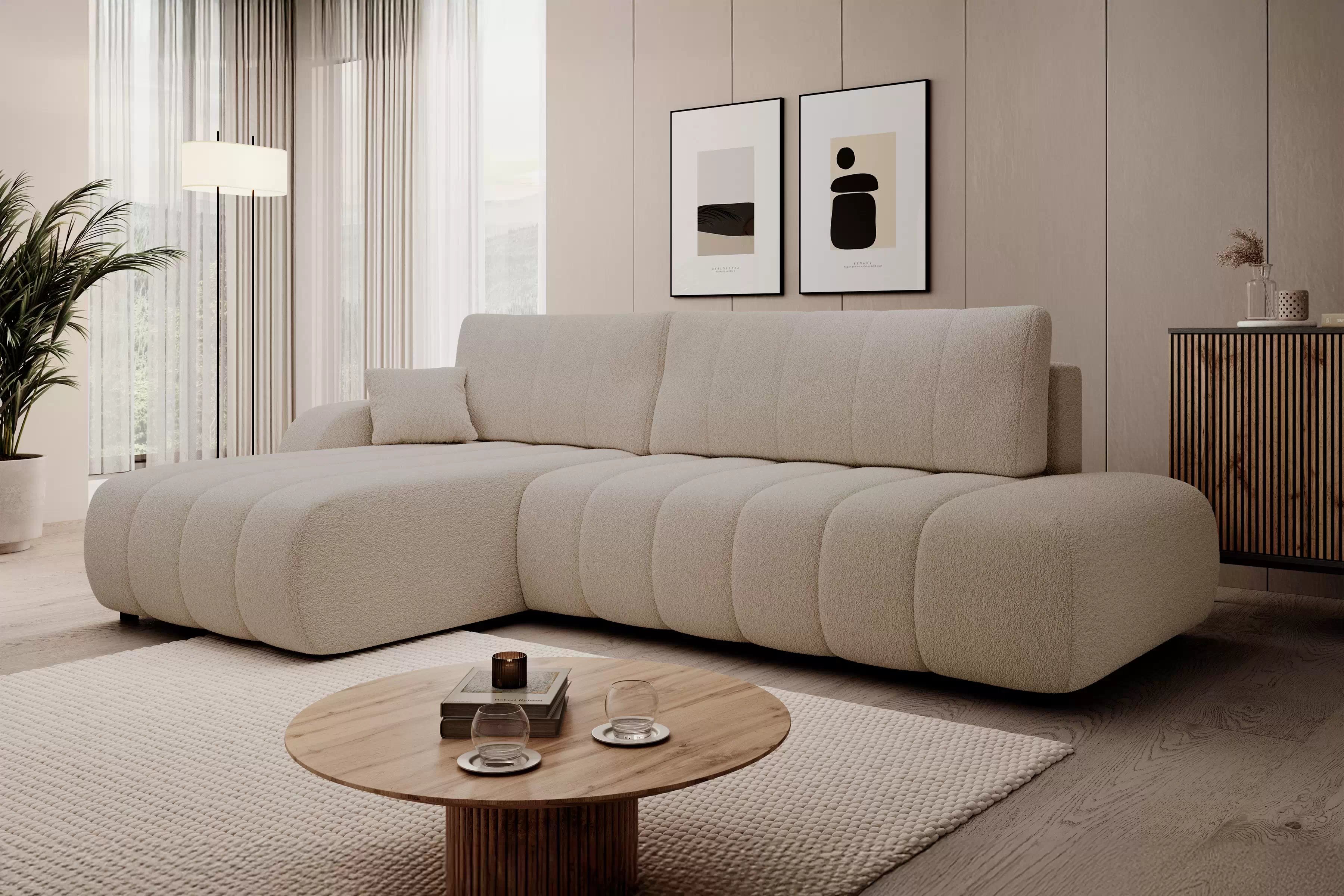 Rozkládací rohová sedací souprava Zelio levá - béžová Lambi 5 Rohová sedací souprava rozkládací Zelio levá - béžová boucle Lambi 5