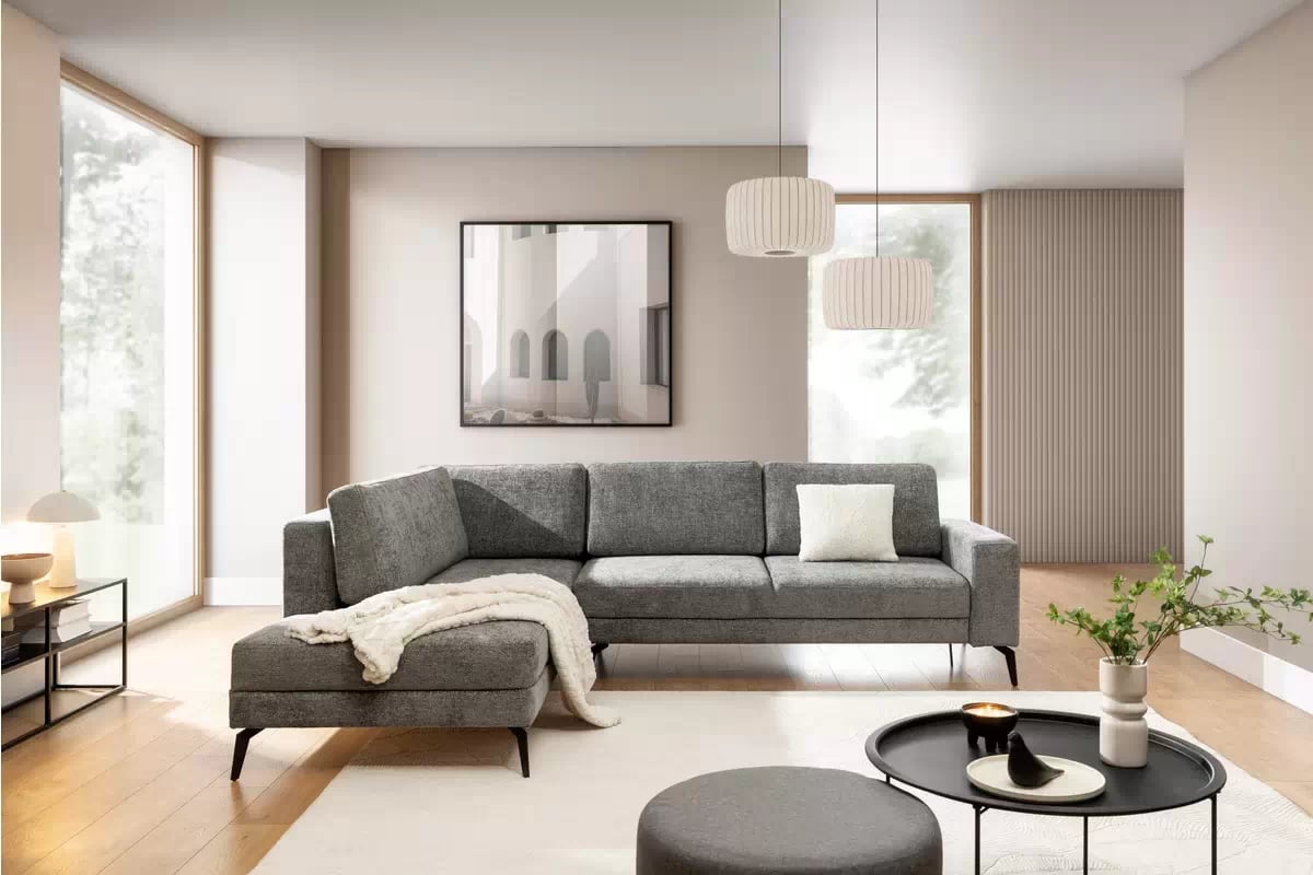 Rohová sedacia súprava Elentio L ľavá s funkciou spania - sivá tkanina Magni 206.13 Rohová sedacia súprava s funkciou spania Elentio L Ľavý - šedá plecionka Magni 206.13