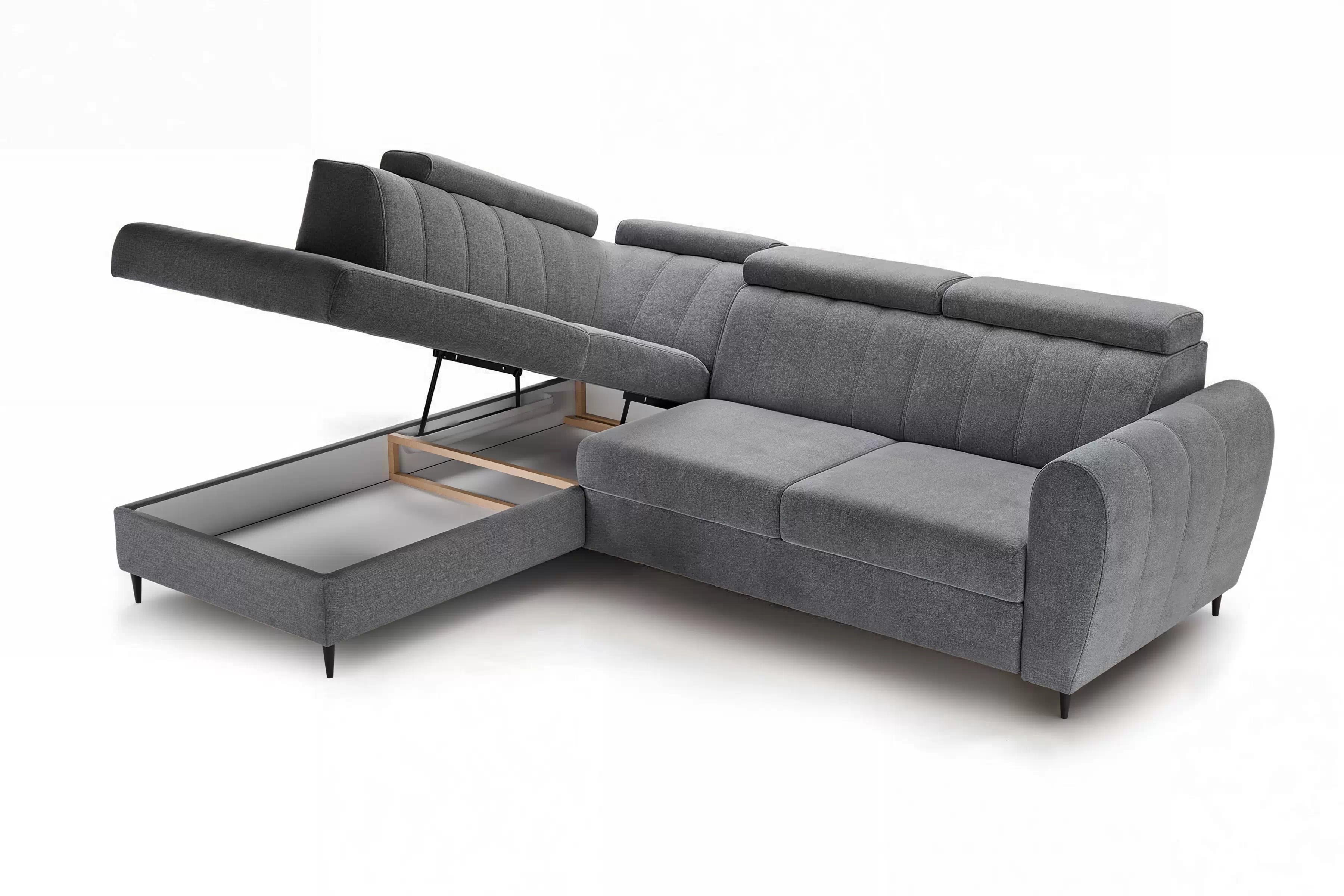 Rozkládací rohová sedací souprava Celias L levá - šedá látka Kronos 22 Rohová sedací souprava rozkládací Celias L levá - šedá samet Kronos 22