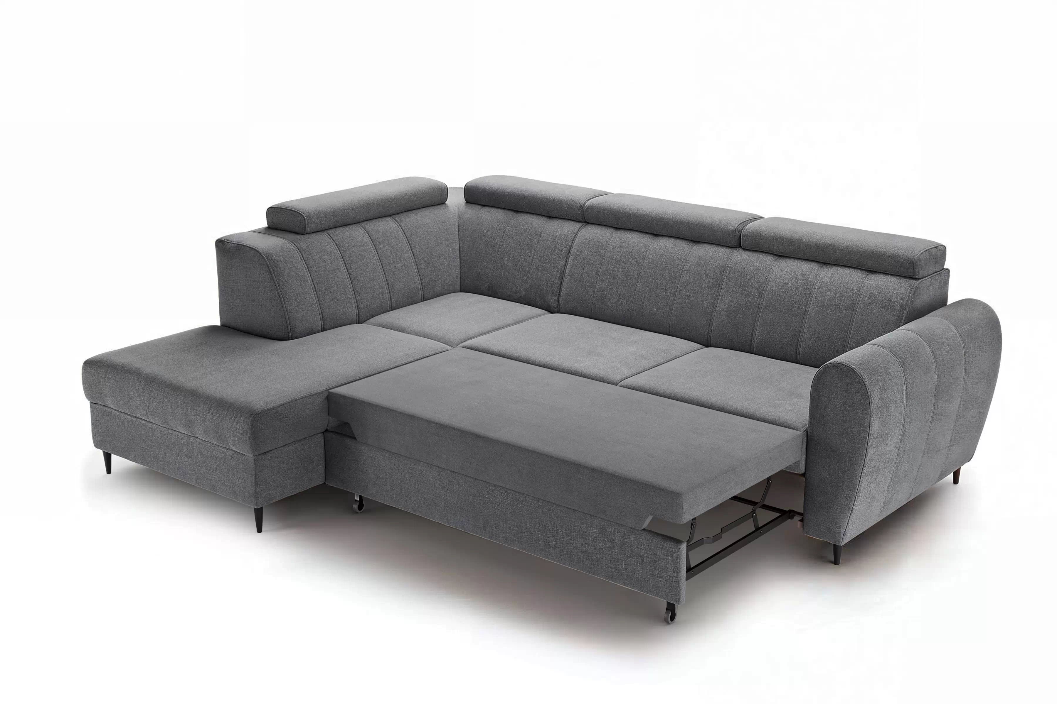 Rozkládací rohová sedací souprava Celias L levá - šedá látka Kronos 22 Rohová sedací souprava rozkládací Celias L levá - šedá samet Kronos 22