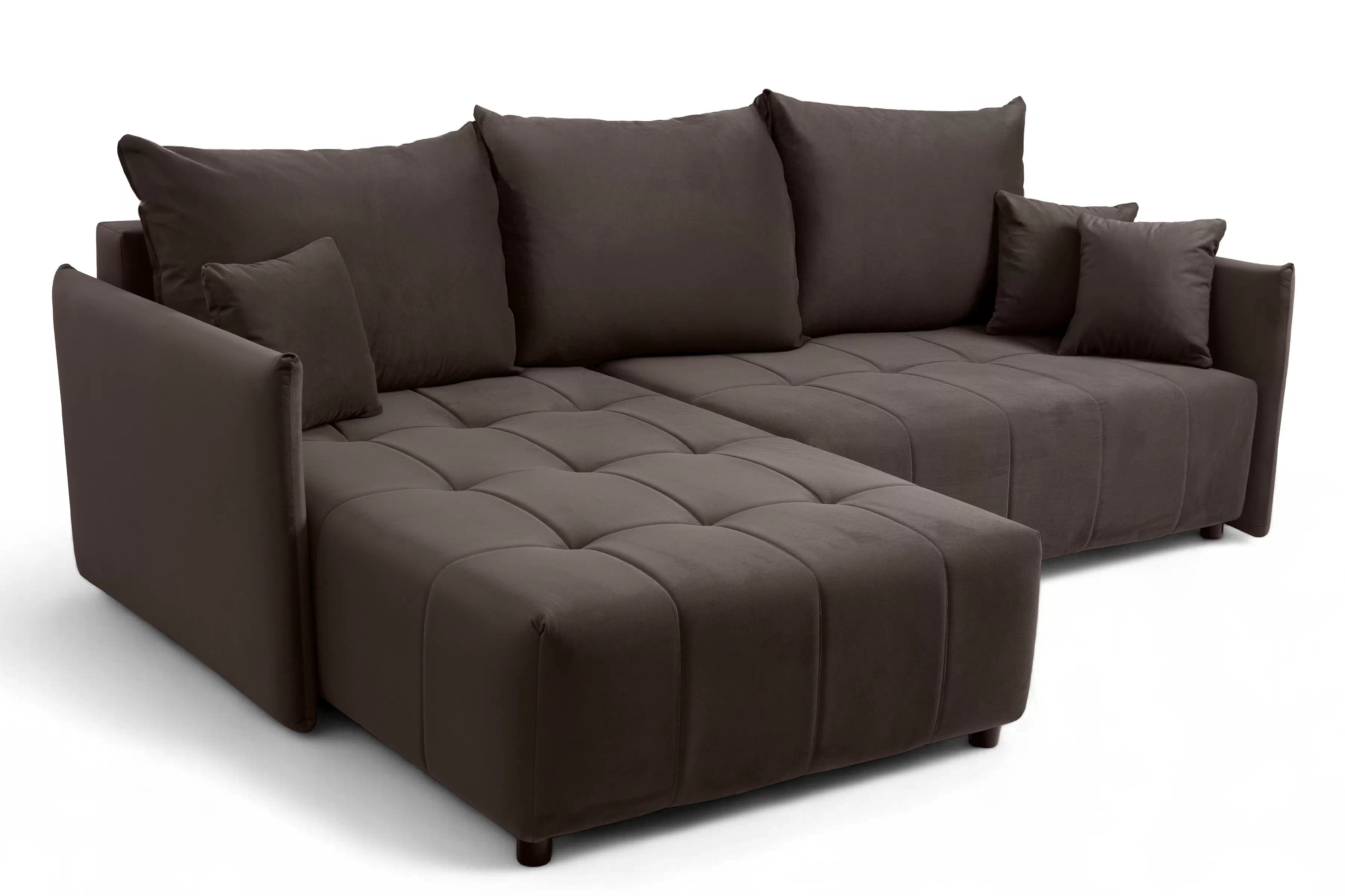 Rozkladacia rohová sedacia súprava Alyssia ľavá - hnedý zamat Matt Velvet 29 Rohová sedacia súprava s funkciou spánku Alyssia Ľavá strana - Hnedý zamat Matt Velvet 29