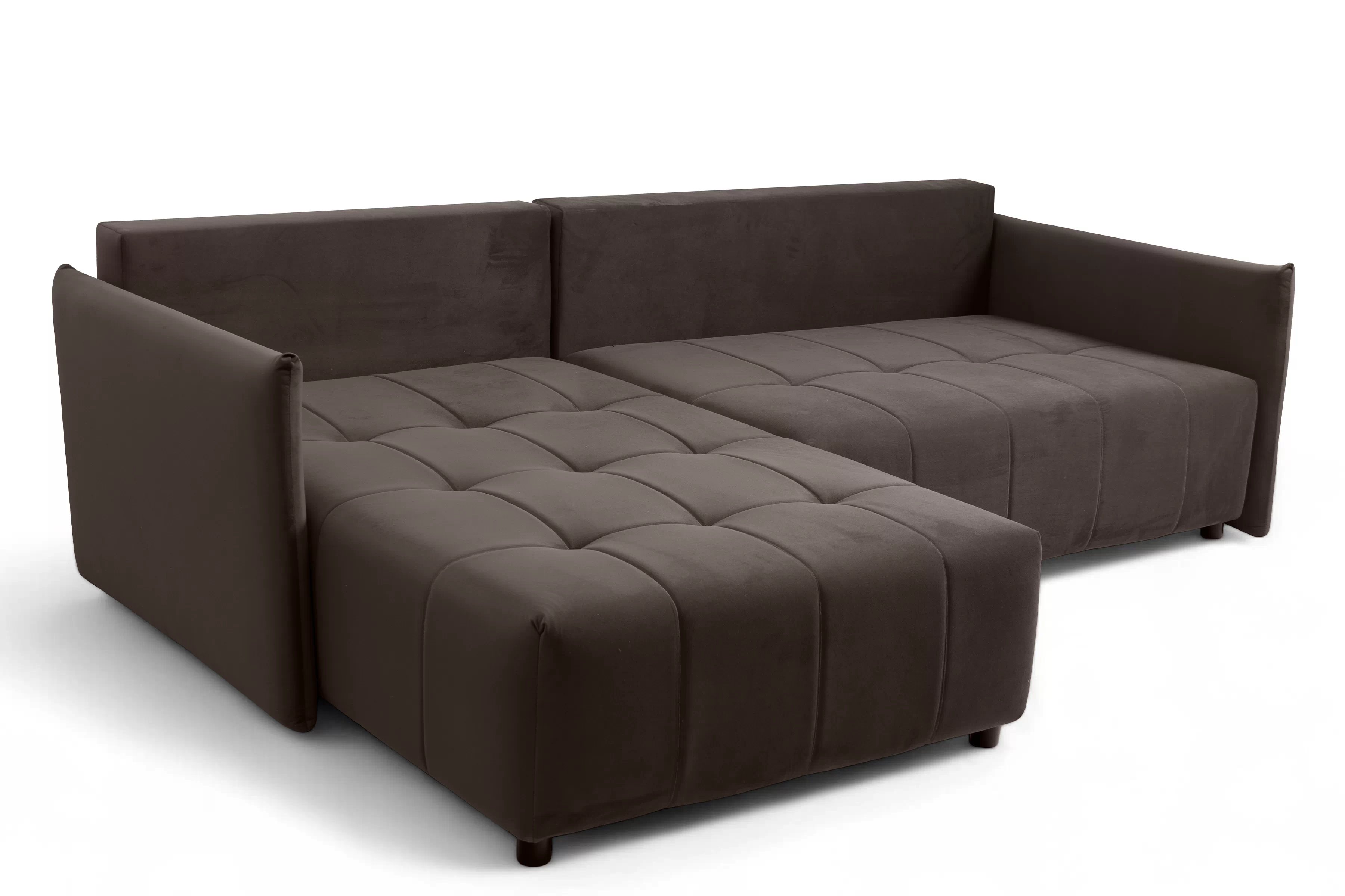 Rozkladacia rohová sedacia súprava Alyssia ľavá - hnedý zamat Matt Velvet 29 Rohová sedacia súprava s funkciou spánku Alyssia Ľavá strana - Hnedý zamat Matt Velvet 29