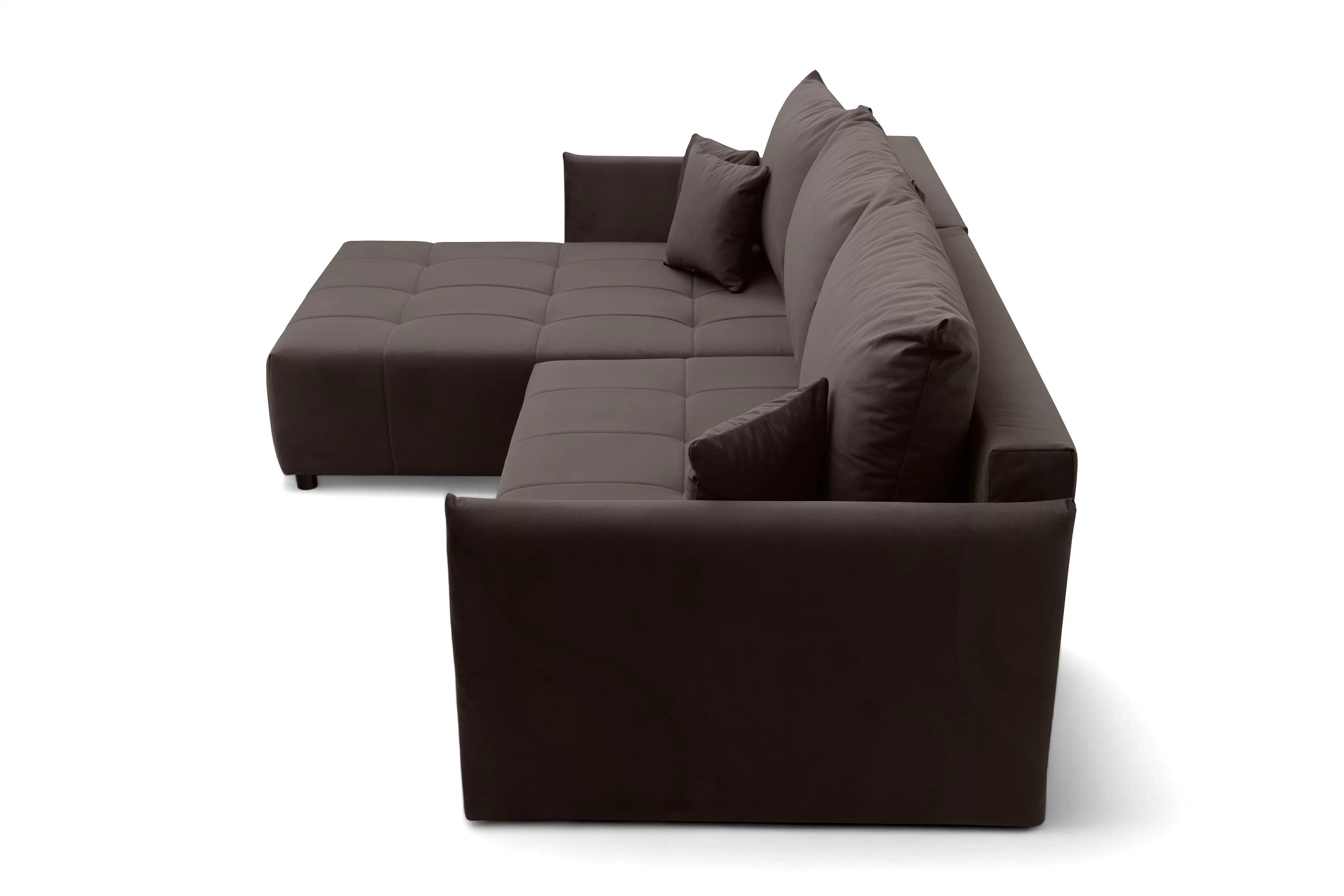 Rozkladacia rohová sedacia súprava Alyssia ľavá - hnedý zamat Matt Velvet 29 Rohová sedacia súprava s funkciou spánku Alyssia Ľavá strana - Hnedý zamat Matt Velvet 29