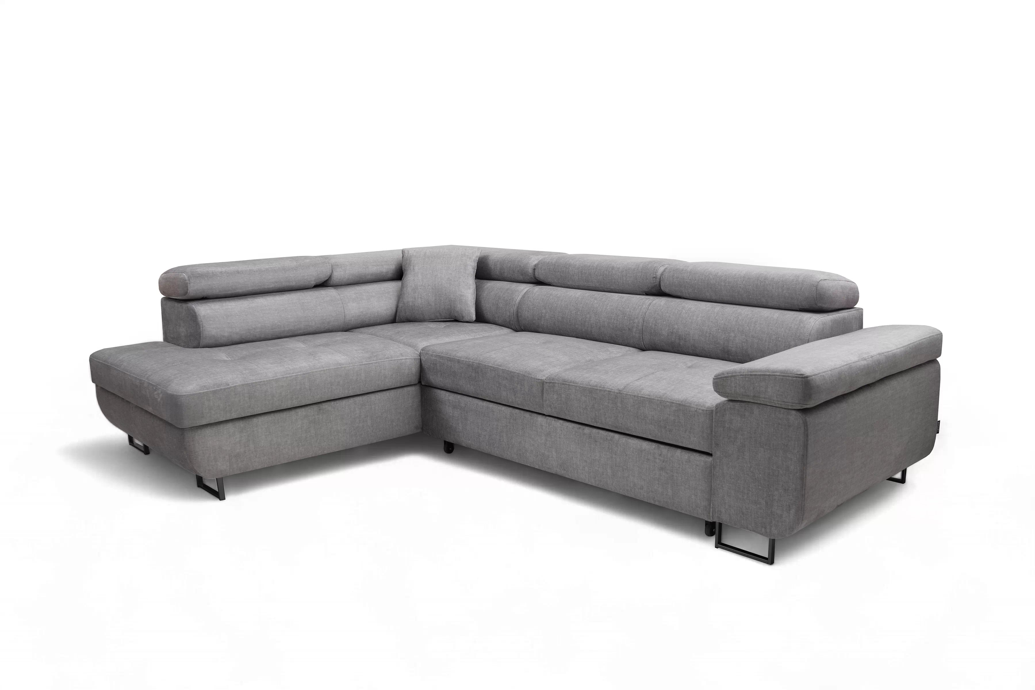 Rozkladacia rohová sedacia súprava Annabelle L ľavá - sivý velúr Vogue 14 / čierne nožičky Rohová sedacia súprava s funkciou spánku Annabelle L Ľavá strana - šedý velúr Vogue 14 / nožičky čierny