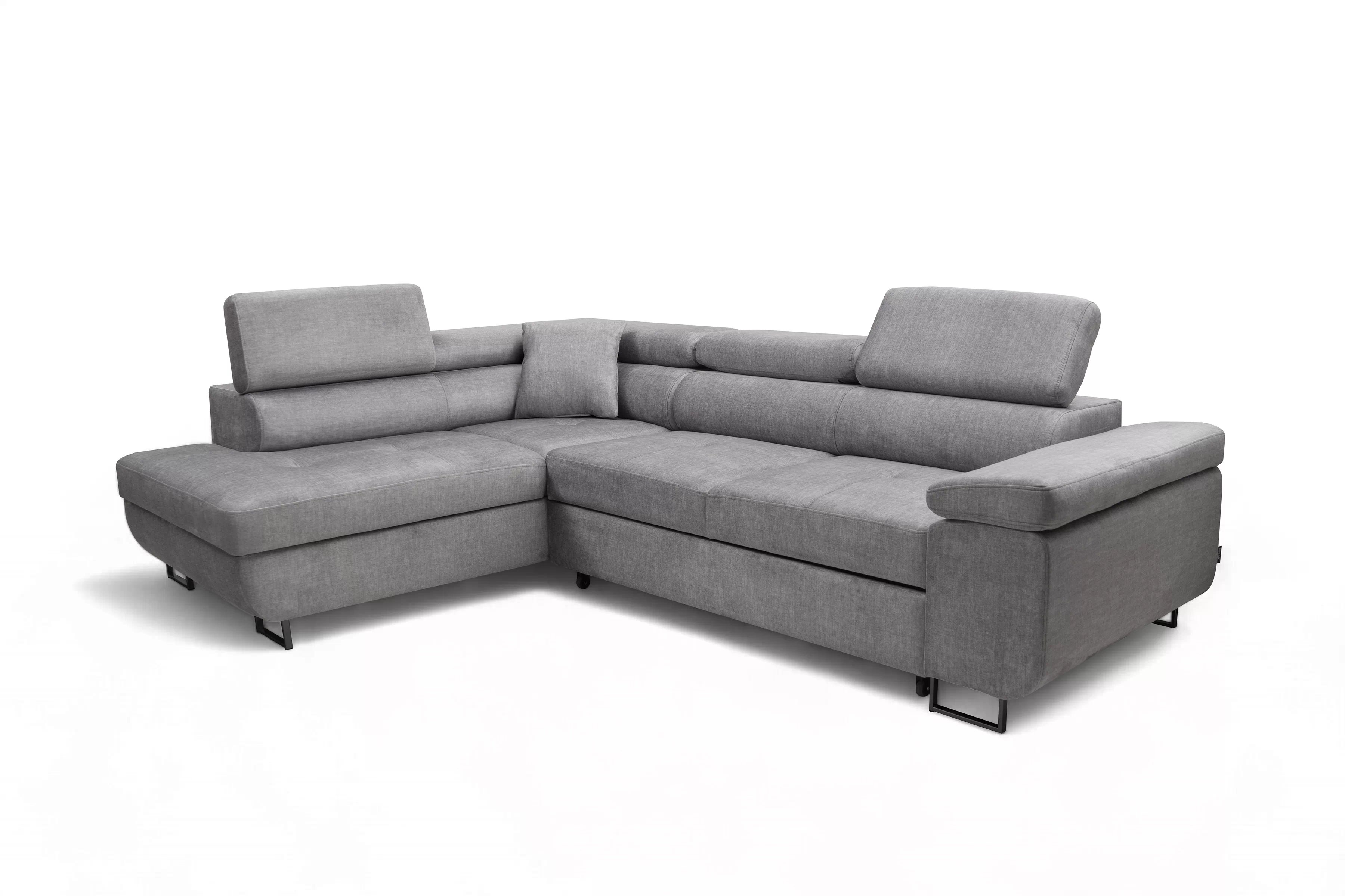 Rozkladacia rohová sedacia súprava Annabelle L ľavá - sivý velúr Vogue 14 / čierne nožičky Rohová sedacia súprava s funkciou spánku Annabelle L Ľavá strana - šedý velúr Vogue 14 / nožičky čierny