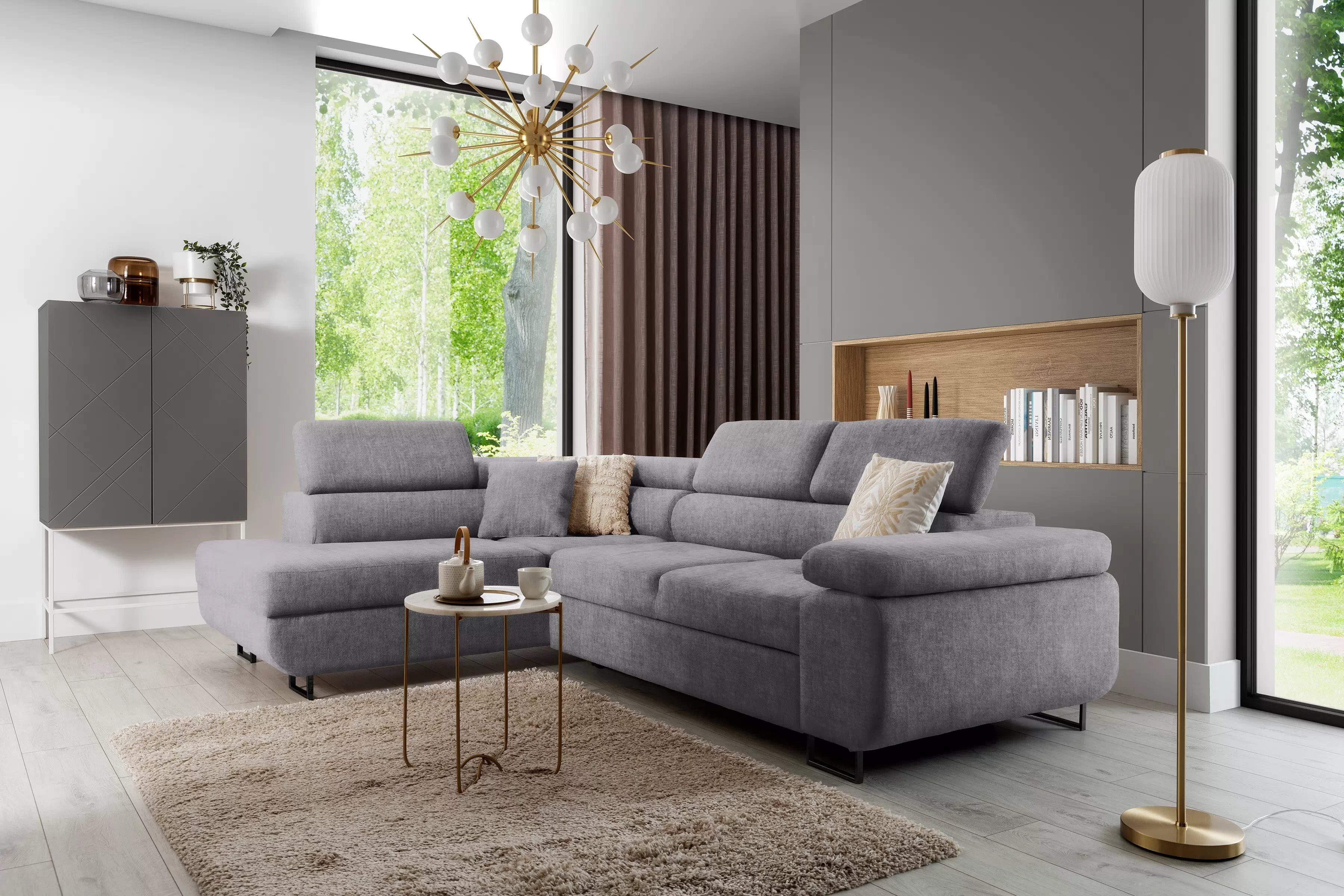 Rozkladacia rohová sedacia súprava Annabelle L ľavá - sivý velúr Vogue 14 / čierne nožičky Rohová sedacia súprava s funkciou spánku Annabelle L Ľavá strana - šedý velúr Vogue 14 / nožičky čierny