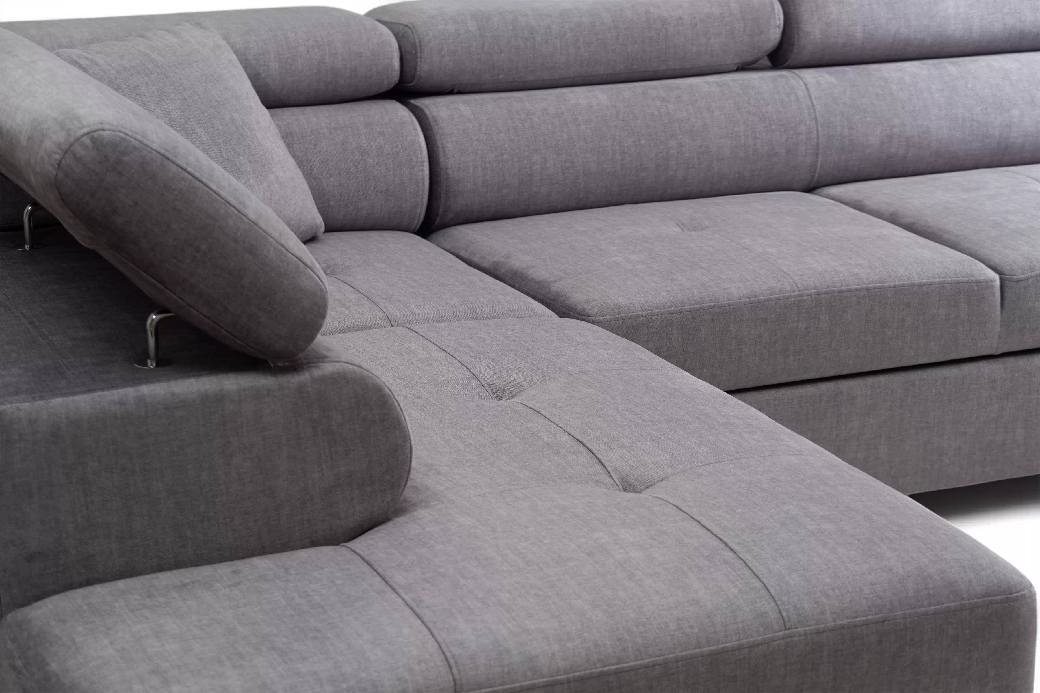 Rozkladacia rohová sedacia súprava Annabelle L ľavá - sivý velúr Vogue 14 / čierne nožičky Rohová sedacia súprava s funkciou spánku Annabelle L Ľavá strana - šedý velúr Vogue 14 / nožičky čierny