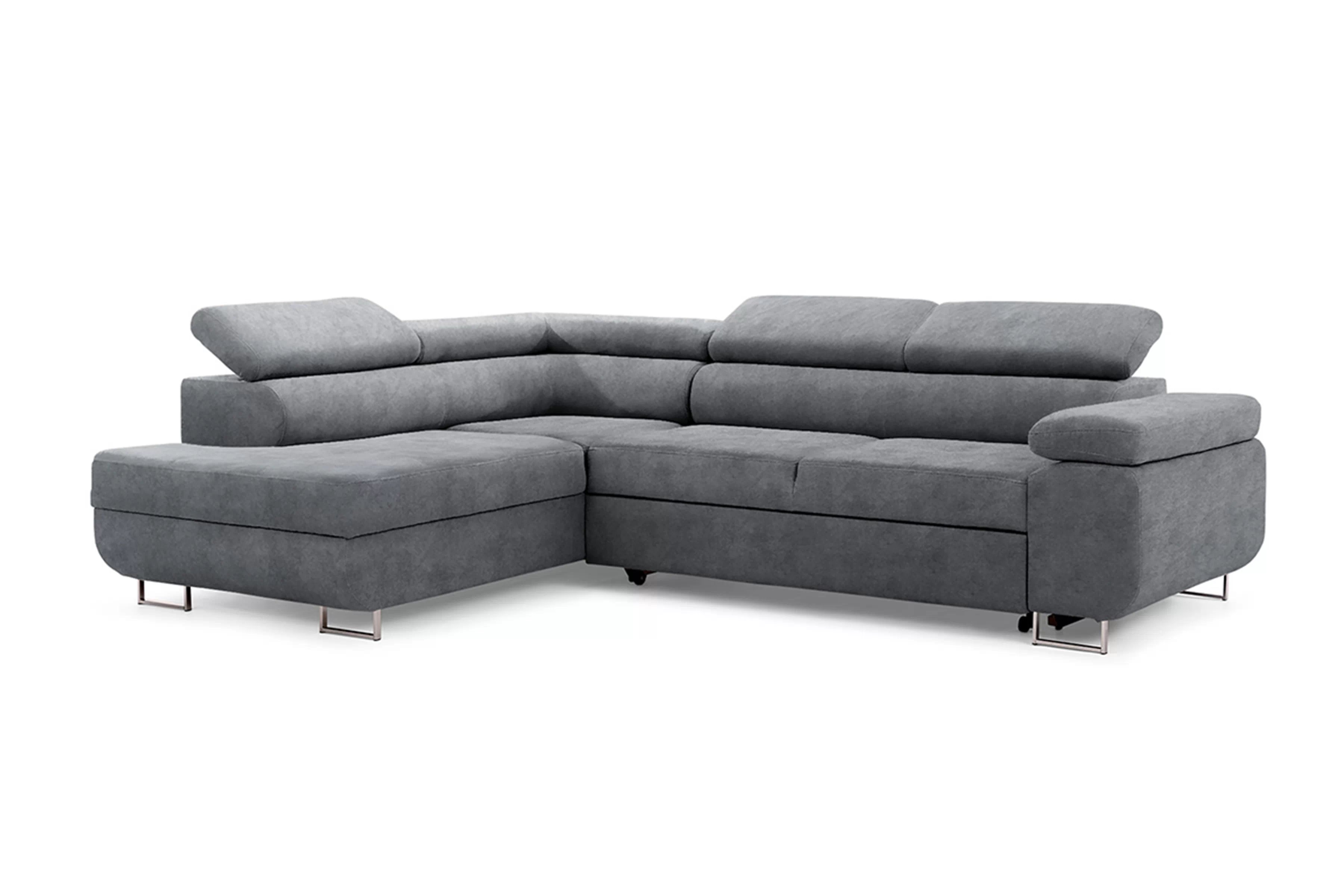 Rozkládací rohová sedací souprava Annabelle L levá - grafitová Zetta 304 / chromované nožky Rohová sedací souprava rozkládací Annabelle levá - grafitová samet hydrofobní  Zetta 304