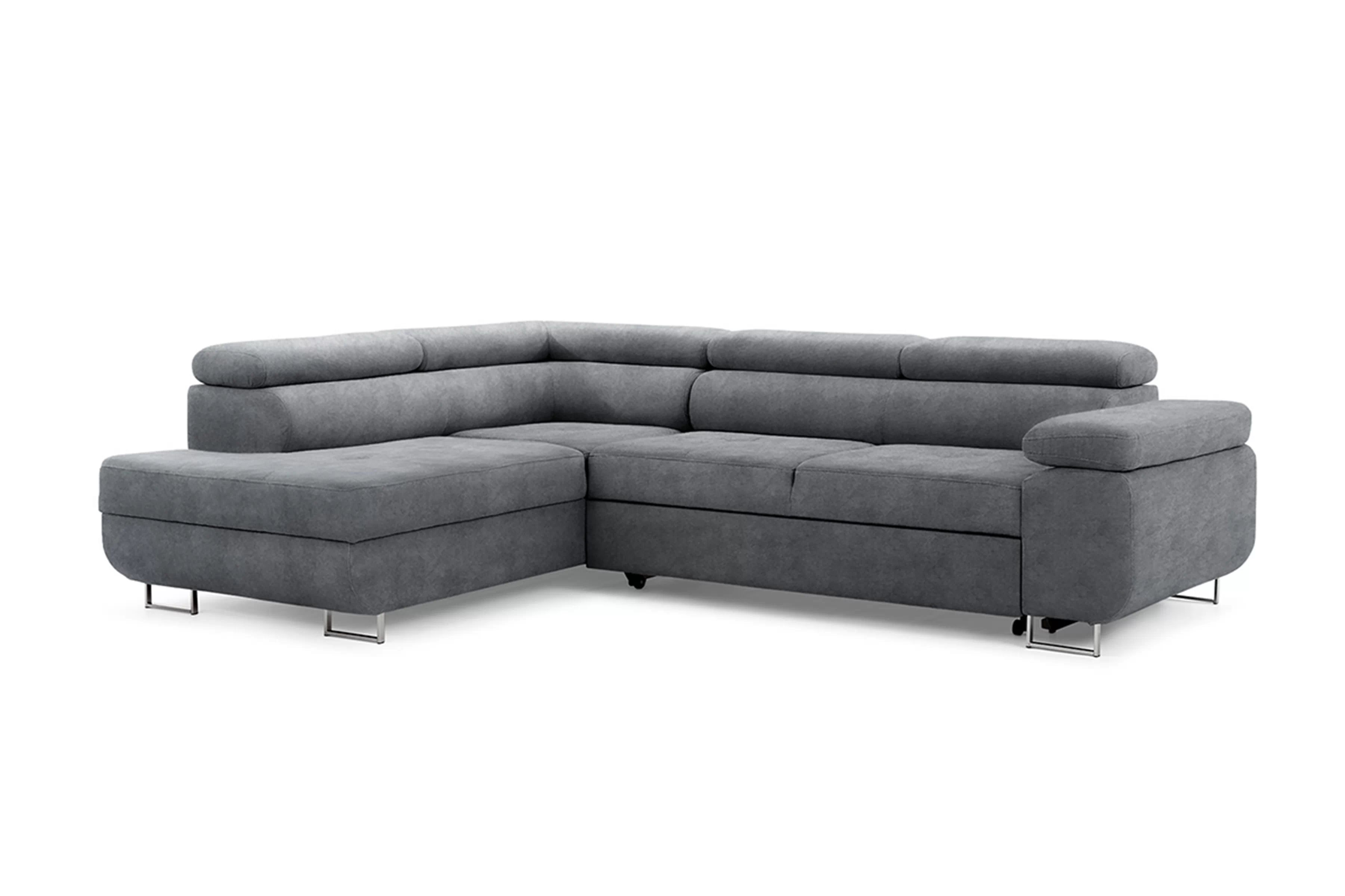 Rozkládací rohová sedací souprava Annabelle L levá - grafitová Zetta 304 / chromované nožky Rohová sedací souprava rozkládací Annabelle levá - grafitová samet hydrofobní  Zetta 304