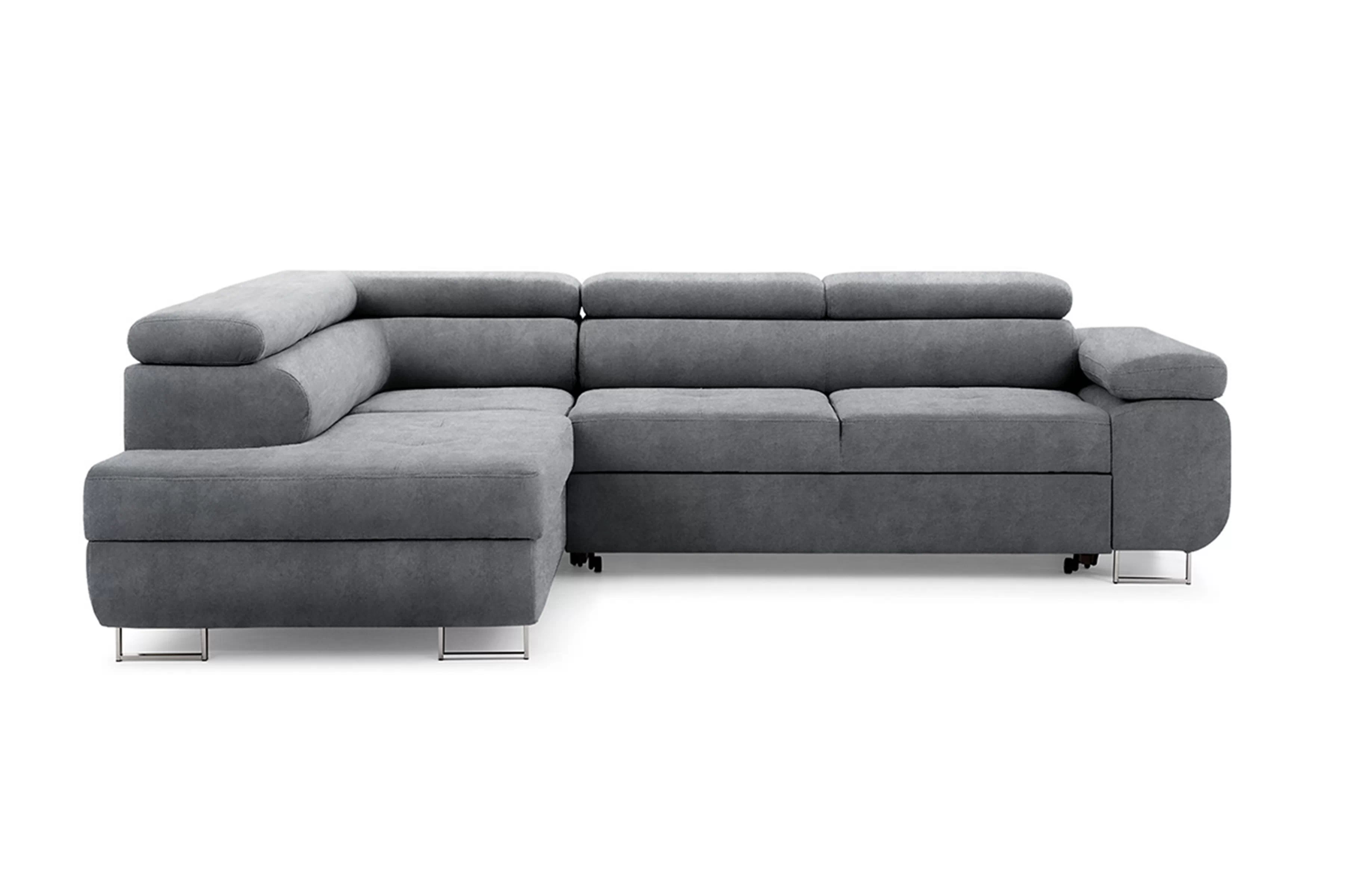 Rozkládací rohová sedací souprava Annabelle L levá - grafitová Zetta 304 / chromované nožky Rohová sedací souprava rozkládací Annabelle levá - grafitová samet hydrofobní  Zetta 304