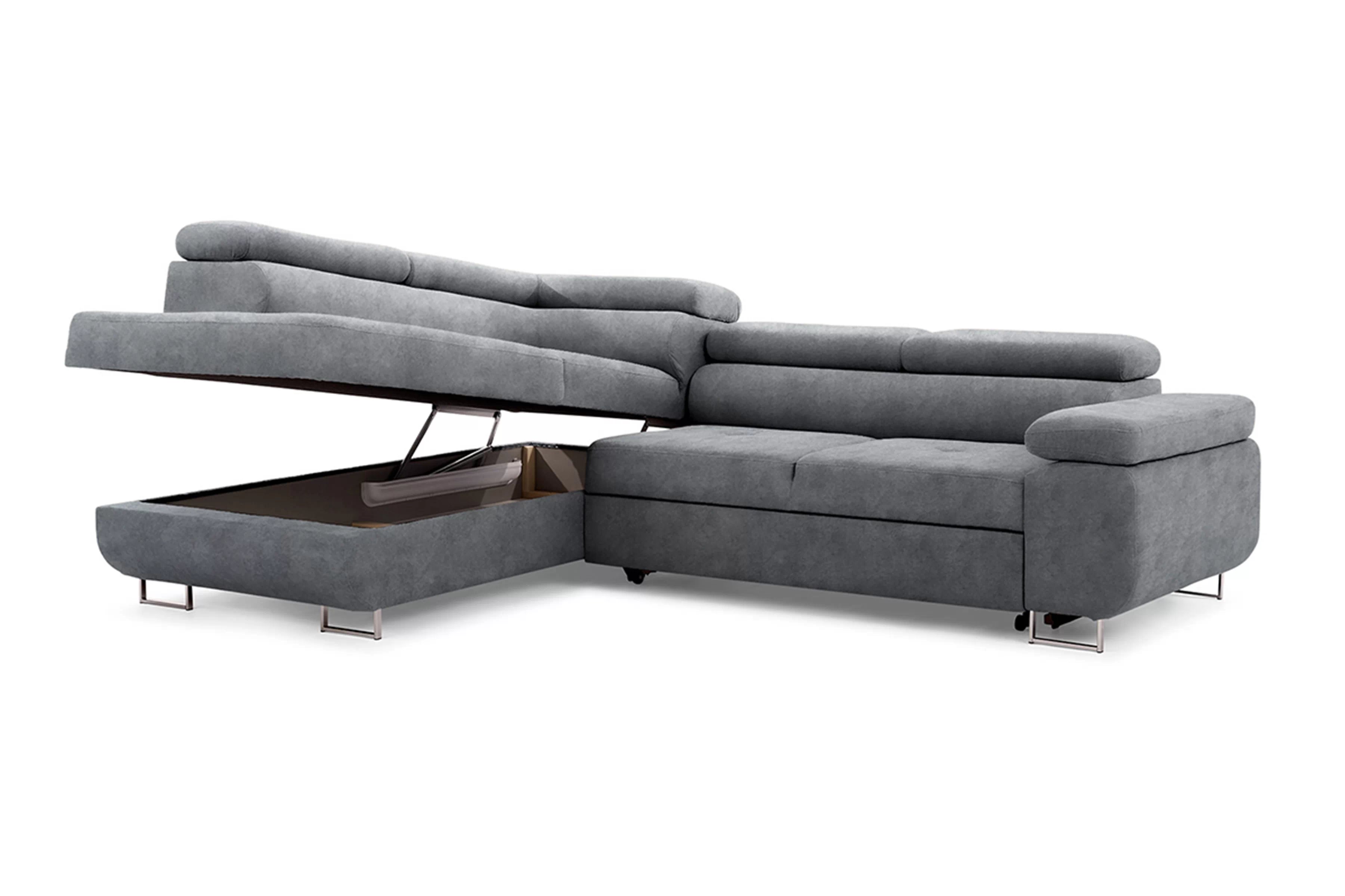 Rozkládací rohová sedací souprava Annabelle L levá - grafitová Zetta 304 / chromované nožky Rohová sedací souprava rozkládací Annabelle levá - grafitová samet hydrofobní  Zetta 304