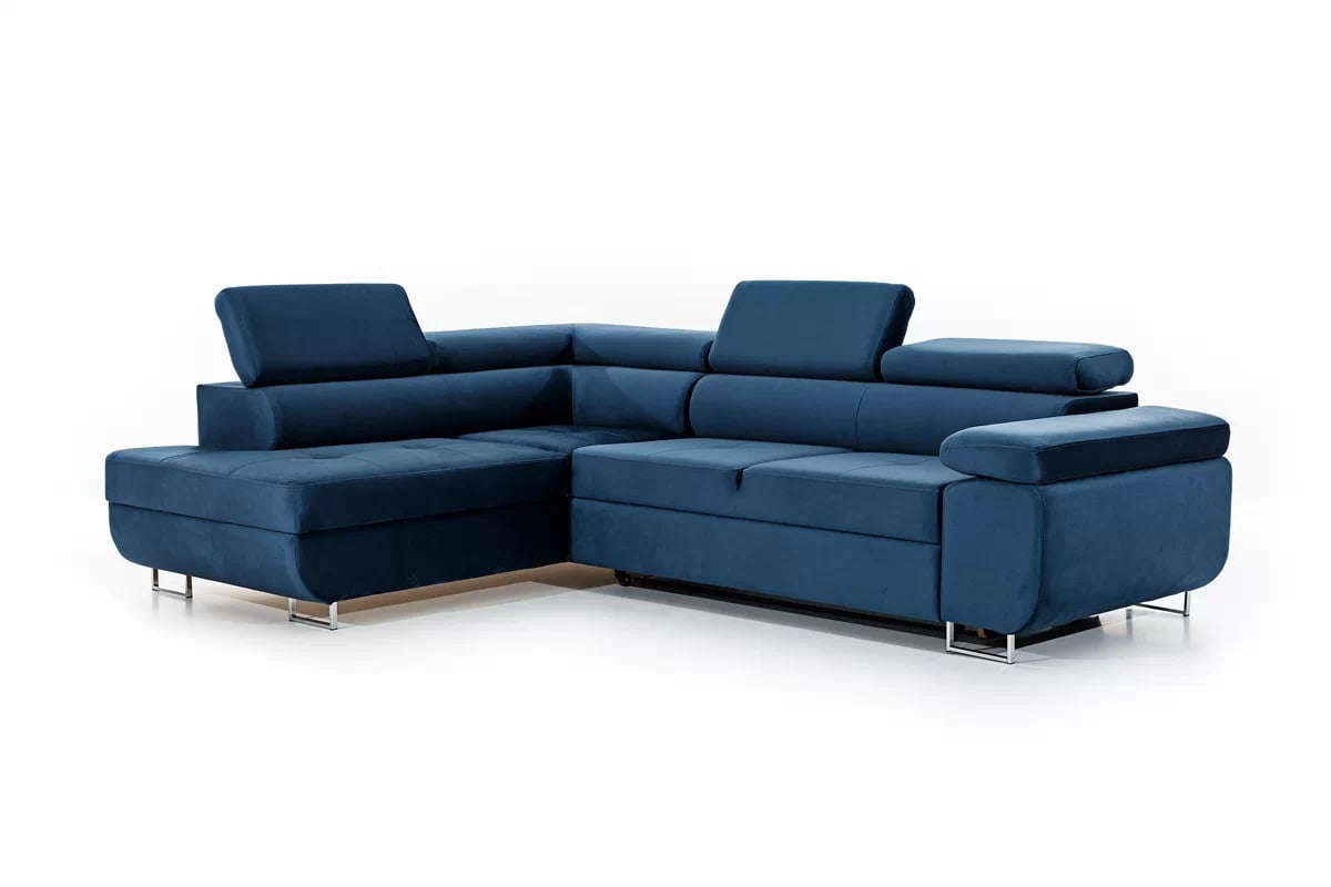 Rozkladacia rohová sedacia súprava Annabelle L ľavá - tmavomodrý Monolith 77 / chrómové nožičky  Rohová sedacia súprava Annabelle
