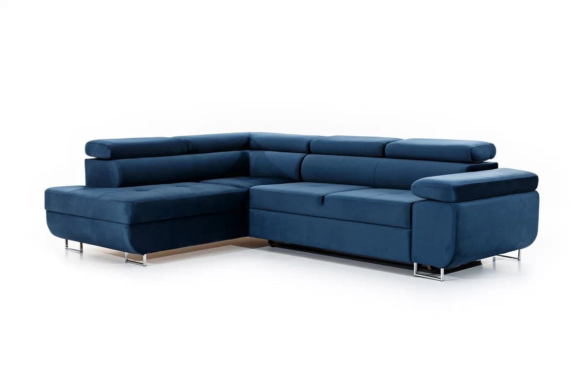 Rozkladacia rohová sedacia súprava Annabelle L ľavá - tmavomodrý Monolith 77 / chrómové nožičky  Rohová sedacia súprava Annabelle