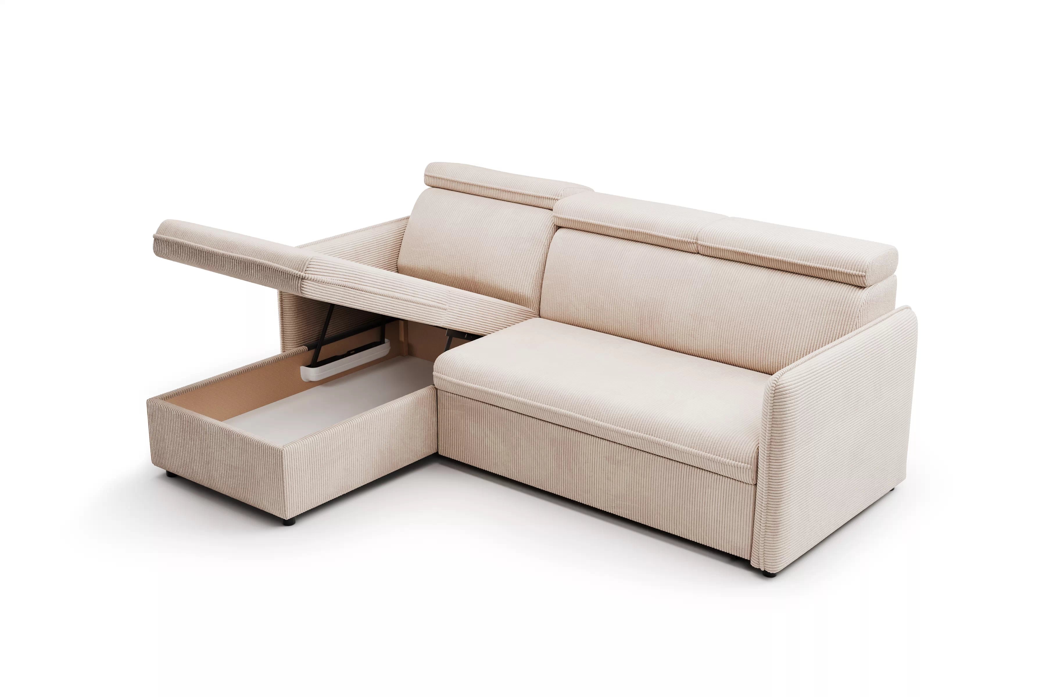 Rozkládací rohová sedací souprava Barcelia Mini - béžová Anafi 22 / snadno čistitelná / univerzální strana Rohová sedací souprava rozkládací Barcelia Mini - béžová manšestr snadno čistitelný Anafi 22