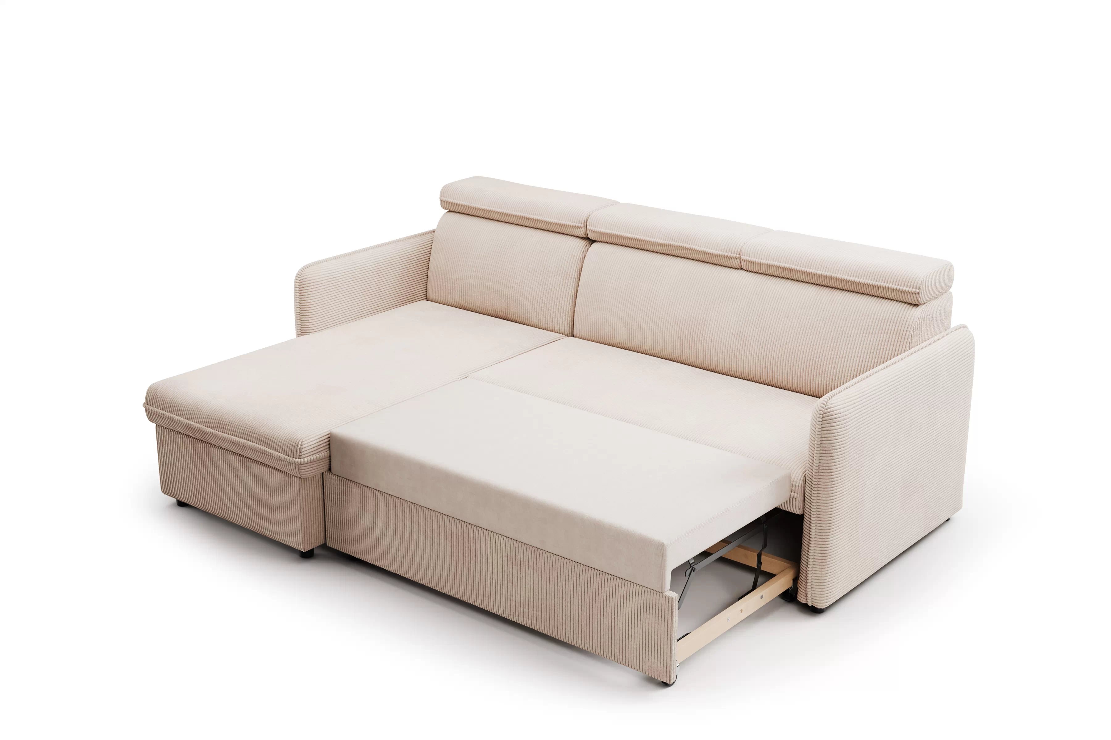 Rozkládací rohová sedací souprava Barcelia Mini - béžová Anafi 22 / snadno čistitelná / univerzální strana Rohová sedací souprava rozkládací Barcelia Mini - béžová manšestr snadno čistitelný Anafi 22