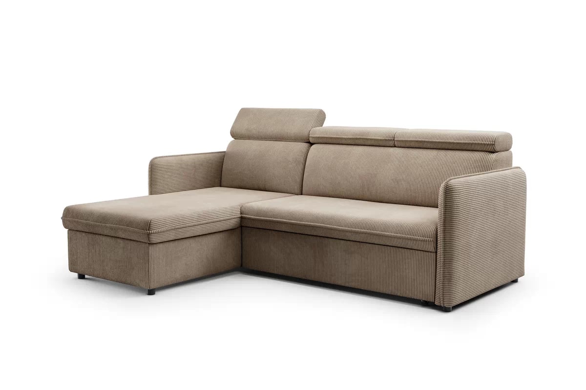 Rozkládací rohová sedací souprava Barcelia Mini - hnědá Anafi 06 / snadno čistitelná / univerzální strana Rohová sedací souprava s funkcí spaní Barcelia Mini - Hnědý manšestr snadno čistitelný Anafi 06