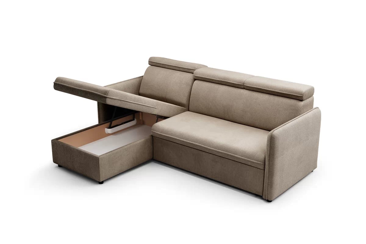 Rozkládací rohová sedací souprava Barcelia Mini - hnědá Anafi 06 / snadno čistitelná / univerzální strana Rohová sedací souprava s funkcí spaní Barcelia Mini - Hnědý manšestr snadno čistitelný Anafi 06