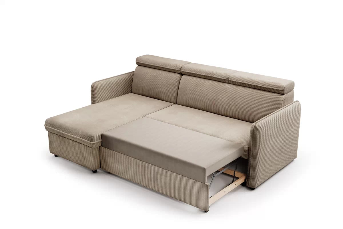 Rozkládací rohová sedací souprava Barcelia Mini - hnědá Anafi 06 / snadno čistitelná / univerzální strana Rohová sedací souprava s funkcí spaní Barcelia Mini - Hnědý manšestr snadno čistitelný Anafi 06