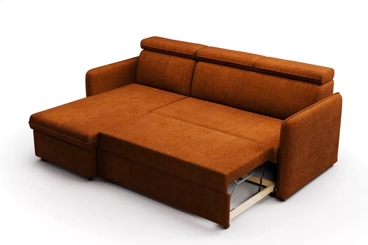 Rozkládací rohová sedací souprava Barcelia Mini univerzální - cihlová Enjoy New 39 Rohová sedací souprava s funkcí spaní Barcelia Mini - ruda potahová látka hydrofobowa Enjoy New 39