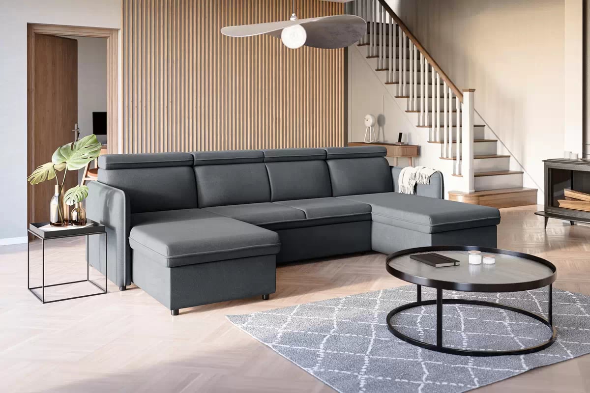 Rozkladacia rohová sedacia súprava Barcelia U - šedá látka Asti 19 Rohová sedacia súprava s funkciou spania Barcelia U - šedá látka Asti 19