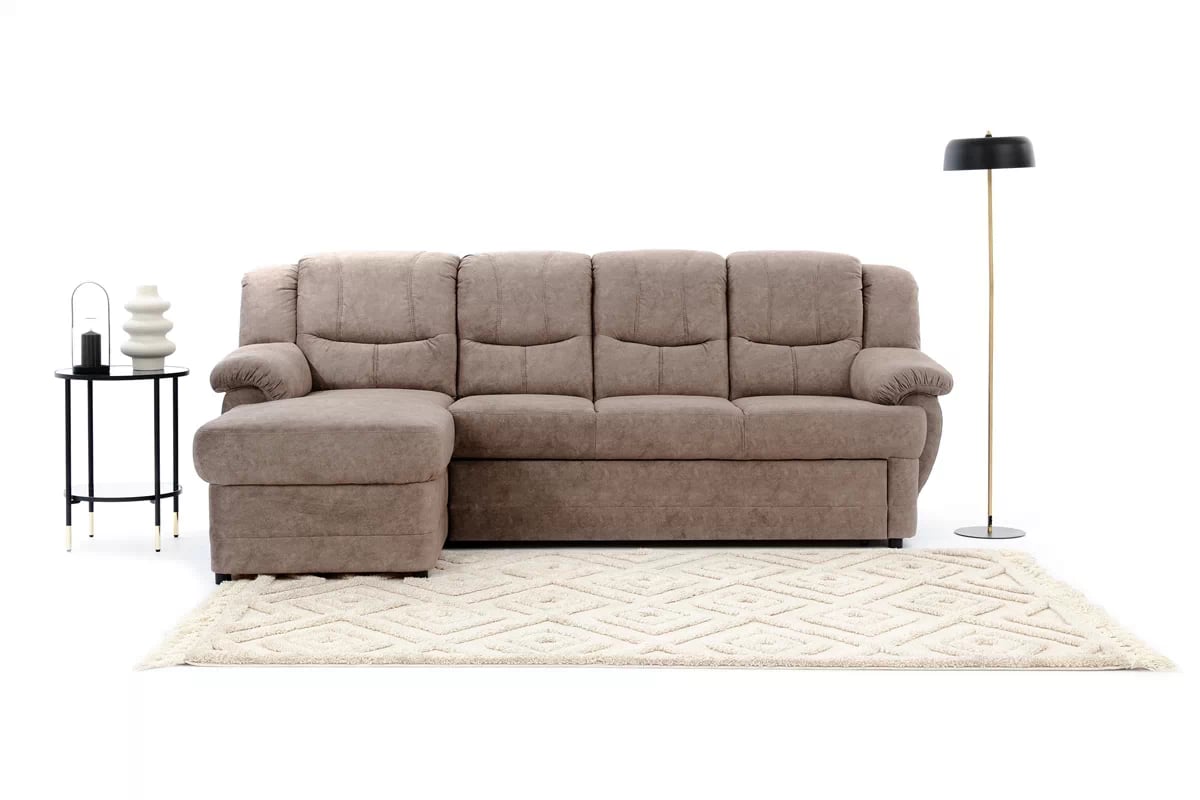 Rozkládací rohová sedací souprava Belluno Mini levá - hnědá Forever 63 Hnědý Rohová sedací souprava s nízkými nohami