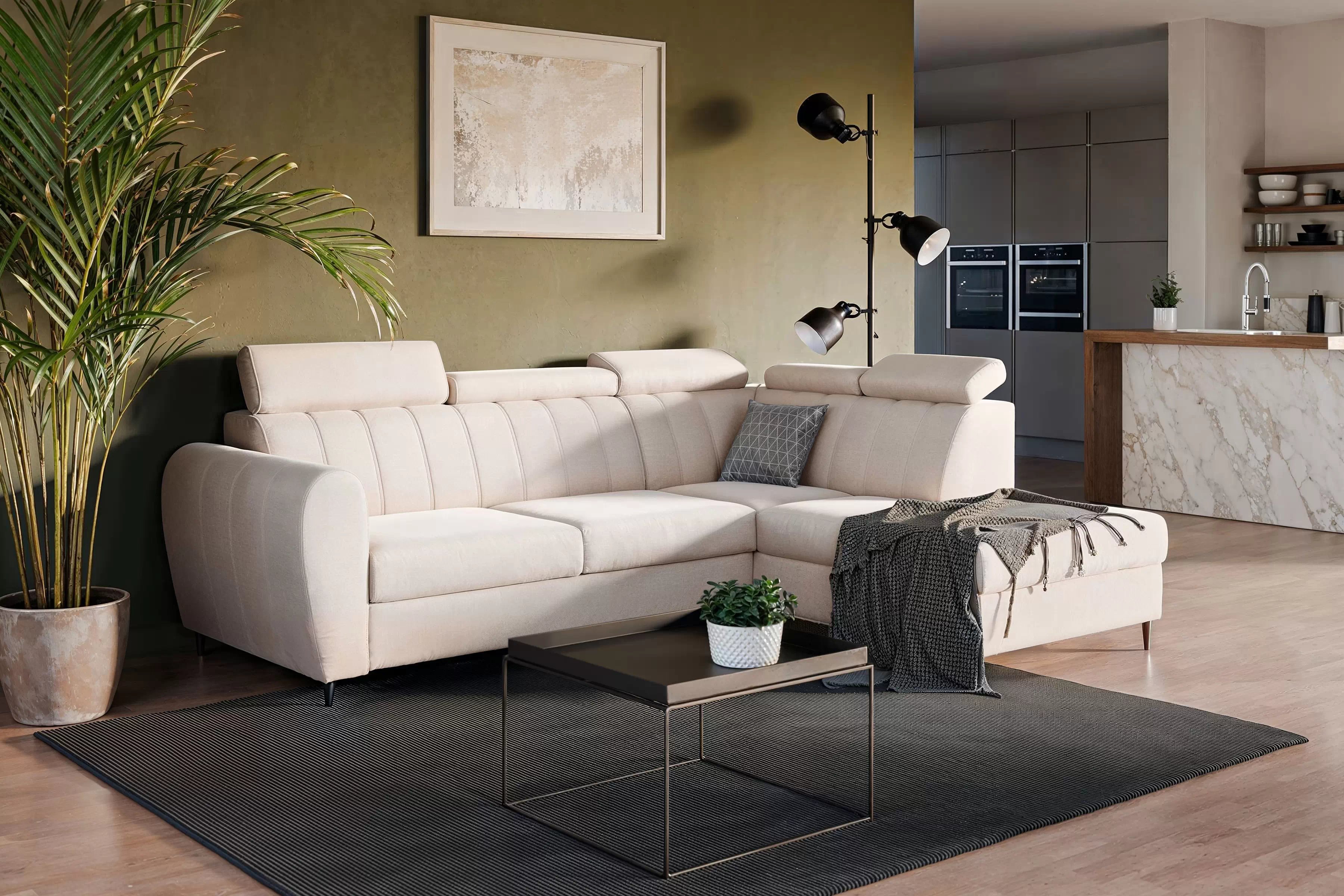 Rozkladacia rohová sedacia súprava Celias L pravá - béžový zamat Paros 2 Rohová sedacia súprava s funkciou spania Celias L pravá strana - béžový zamat Paros 2