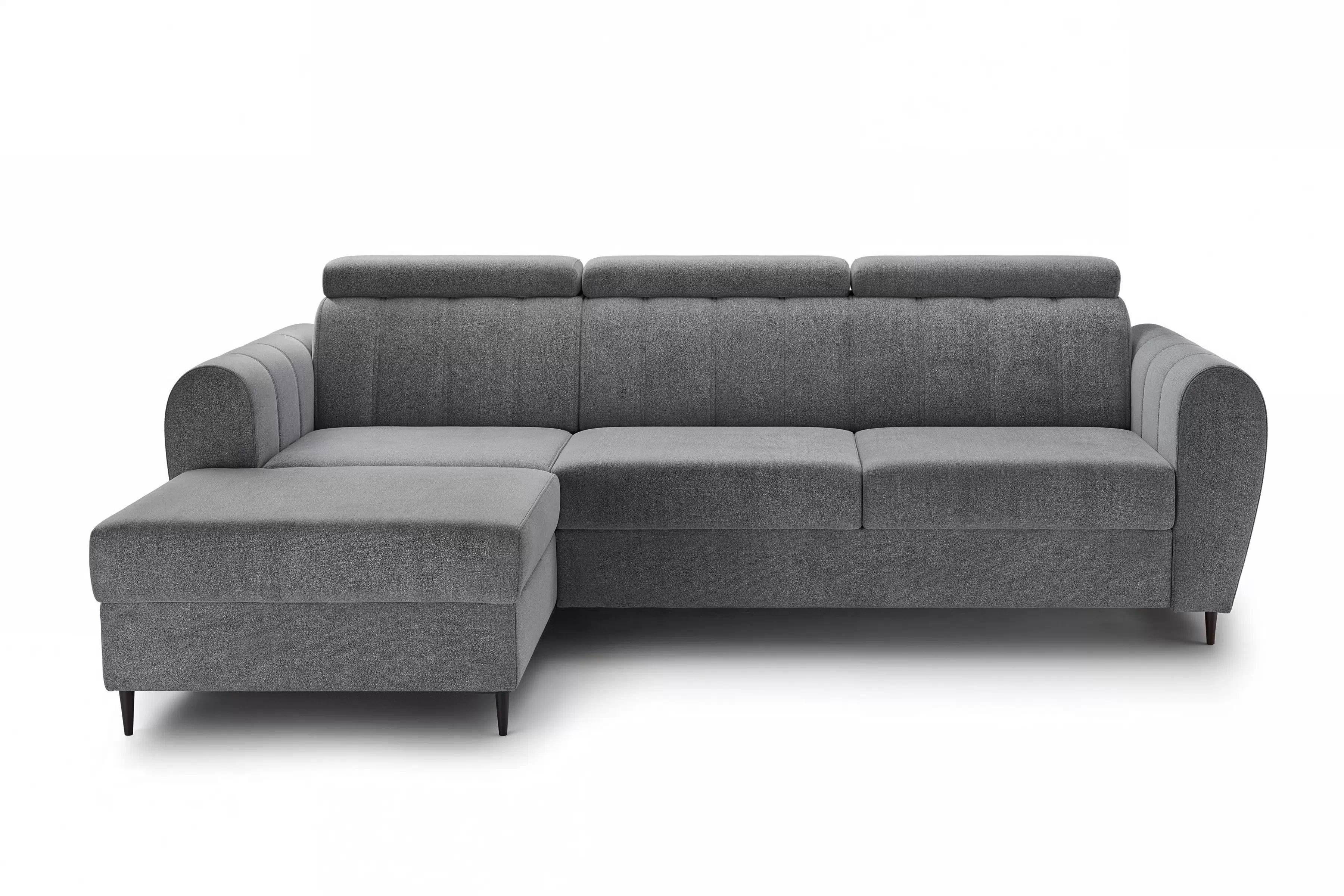 Rozkládací rohová sedací souprava Celias Mini levá - šedá látka Kronos 22 Rohová sedací souprava rozkládací Celias Mini levá - šedá samet Kronos 22