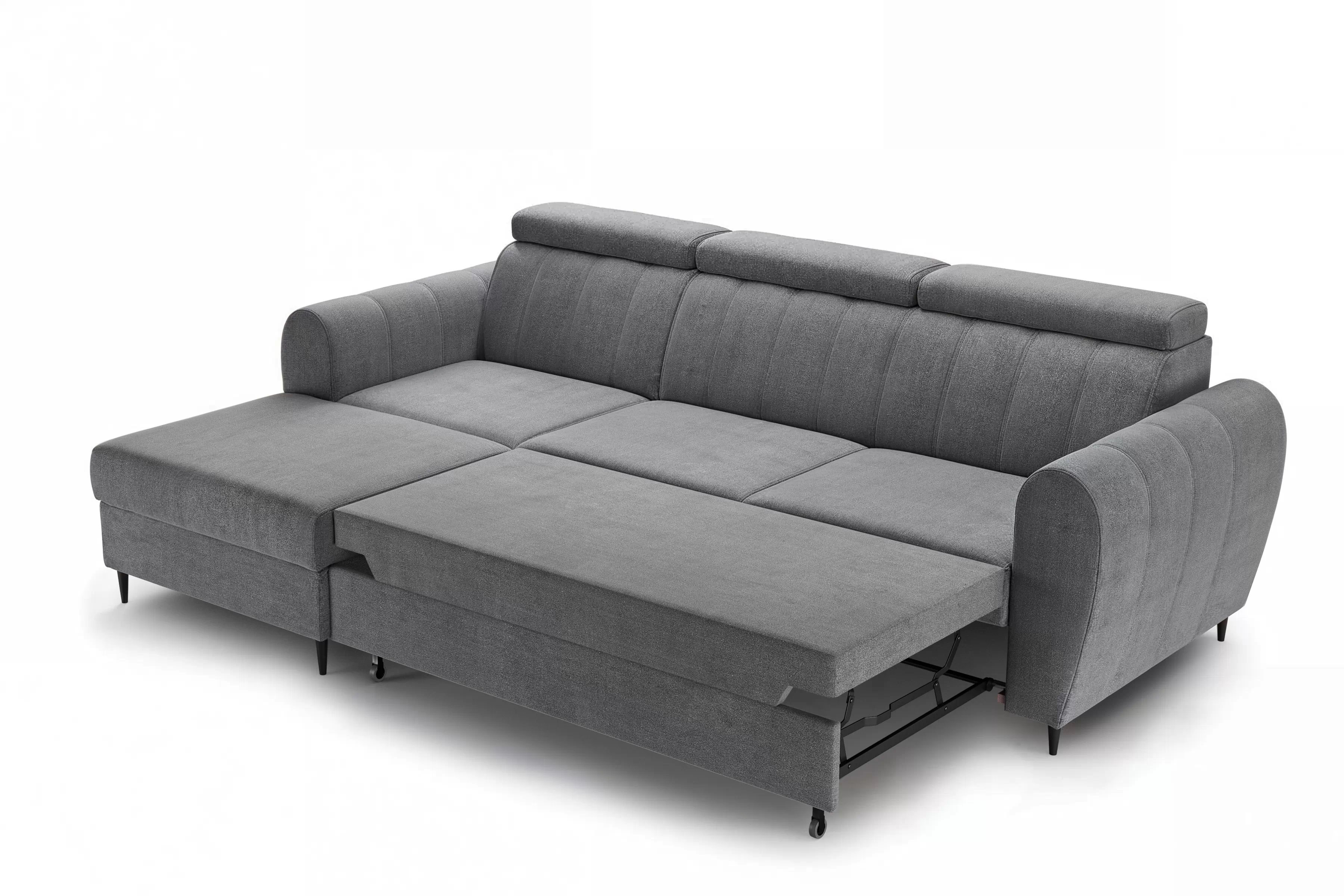 Rozkládací rohová sedací souprava Celias Mini levá - šedá látka Kronos 22 Rohová sedací souprava rozkládací Celias Mini levá - šedá samet Kronos 22