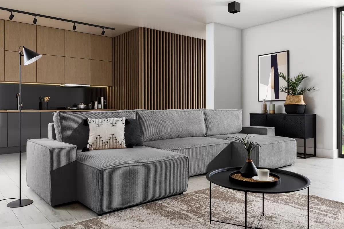 Rozkladacia rohová sedacia súprava Flabio U II - šedý menčester Lincoln 90 Rohová sedacia súprava s funkciou spania Flabio U II - šedý MENČESTER ľahkočistiaci Anafi 2 