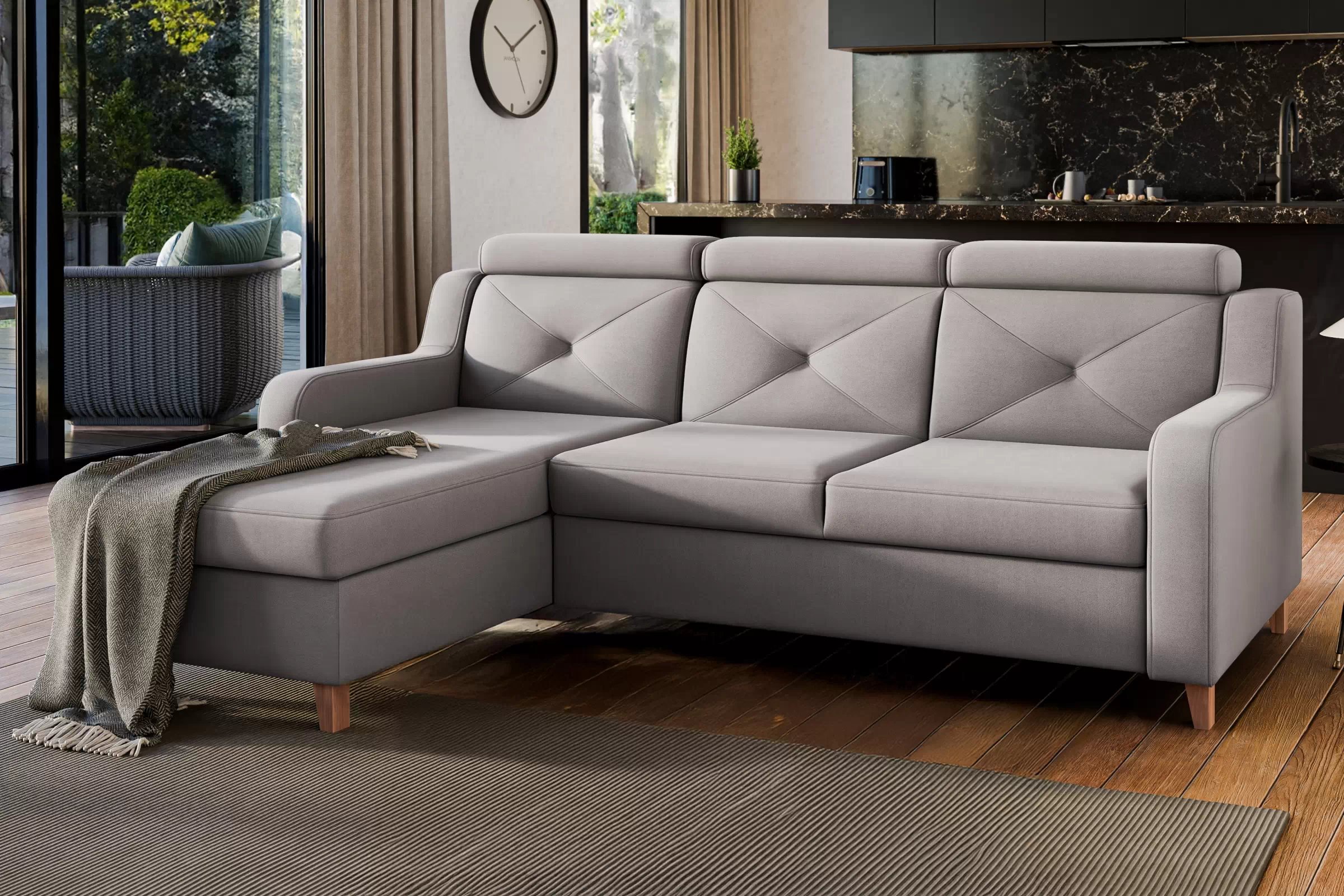 Rohová sedačka Laksaro s rozkladom ľavostranná - tmavý béžový zamat Jasmine 25 Rohová sedacia súprava s funkciou spánku Laksaro Ľavá strana - jasno Hnedý velúr Jasmine 25