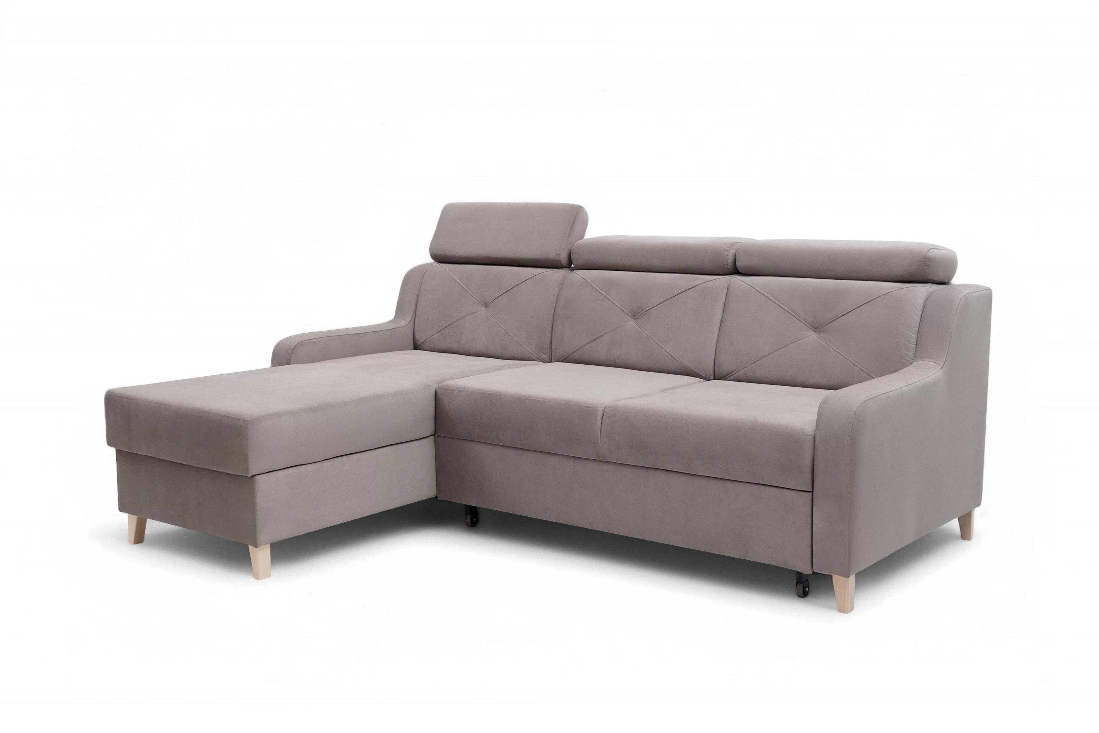 Rohová sedačka Laksaro s rozkladom ľavostranná - tmavý béžový zamat Jasmine 25 Rohová sedacia súprava s funkciou spánku Laksaro Ľavá strana - jasno Hnedý velúr Jasmine 25