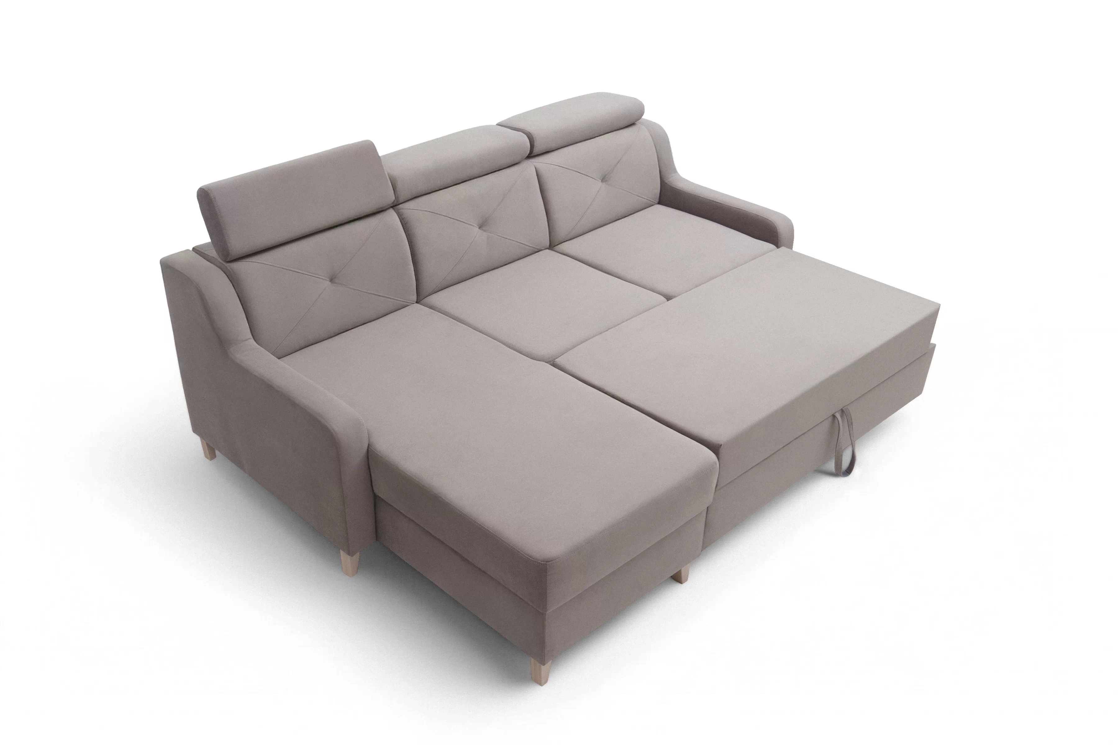 Rohová sedačka Laksaro s rozkladom ľavostranná - tmavý béžový zamat Jasmine 25 Rohová sedacia súprava s funkciou spánku Laksaro Ľavá strana - jasno Hnedý velúr Jasmine 25