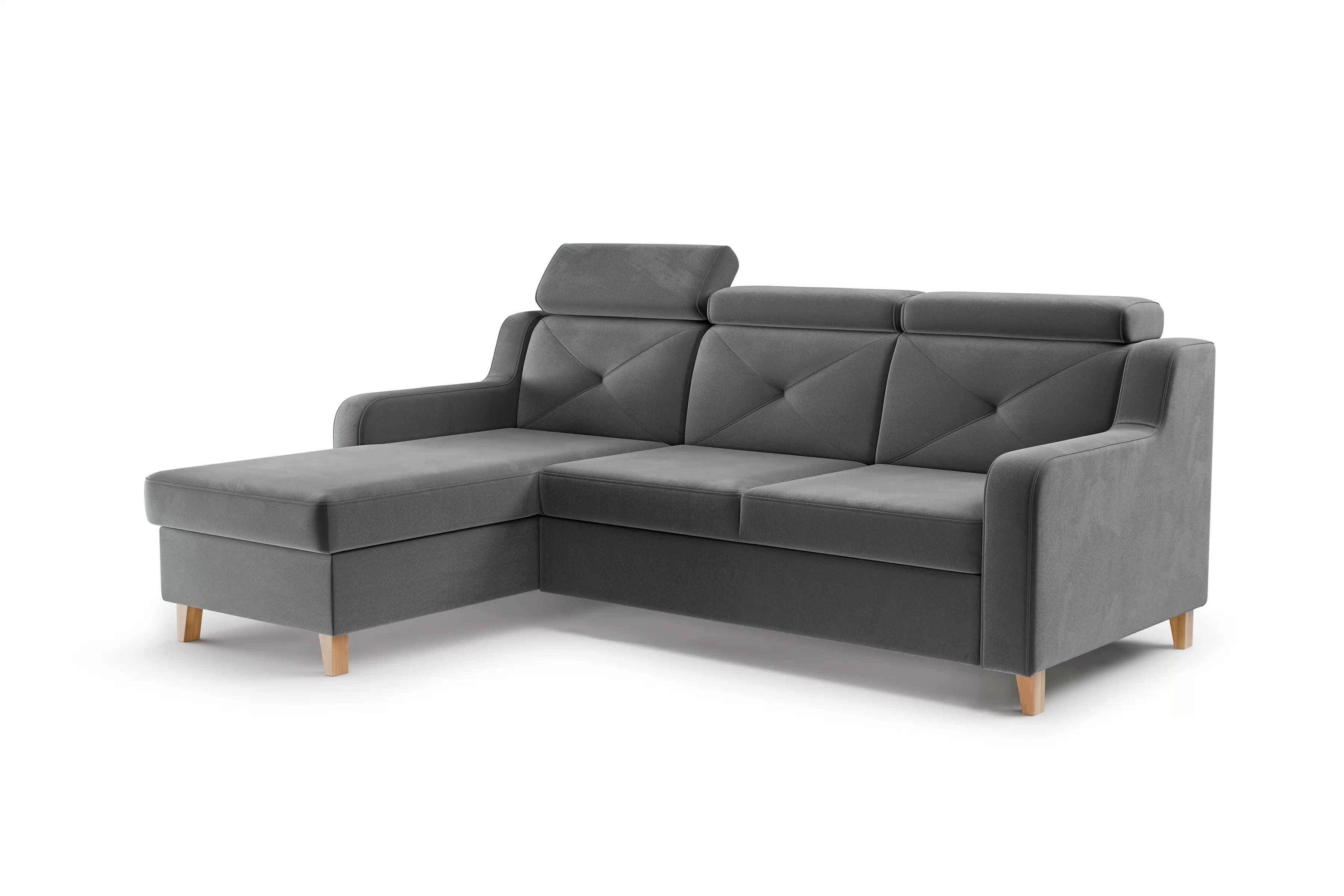 Rohová pohovka Laksaro s rozkladem levostranná - šedý samet Jasmine 96 Rohová sedací souprava rozkládací Laksaro levá - šedá samet Jasmine 96