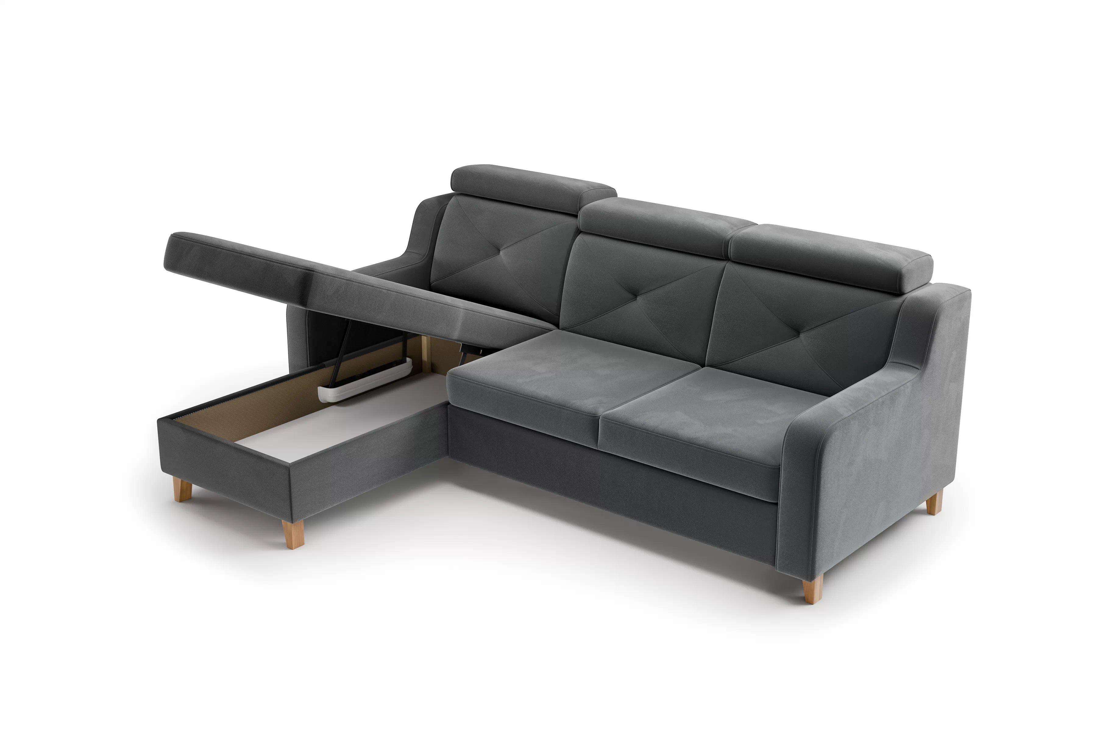 Rohová pohovka Laksaro s rozkladem levostranná - šedý samet Jasmine 96 Rohová sedací souprava rozkládací Laksaro levá - šedá samet Jasmine 96