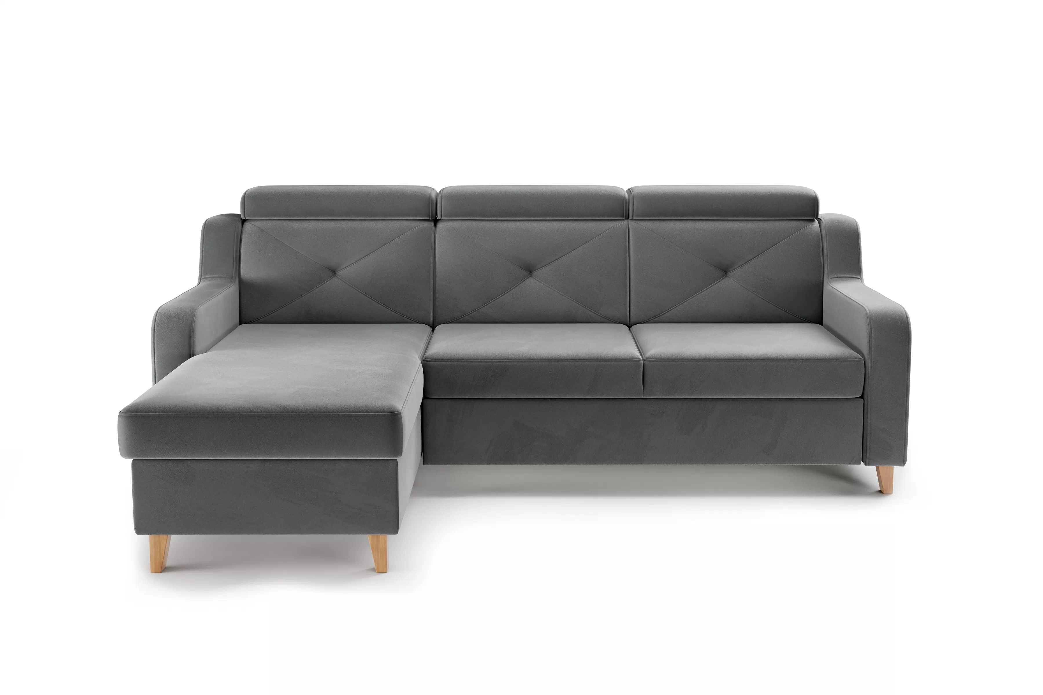 Rohová pohovka Laksaro s rozkladem levostranná - šedý samet Jasmine 96 Rohová sedací souprava rozkládací Laksaro levá - šedá samet Jasmine 96