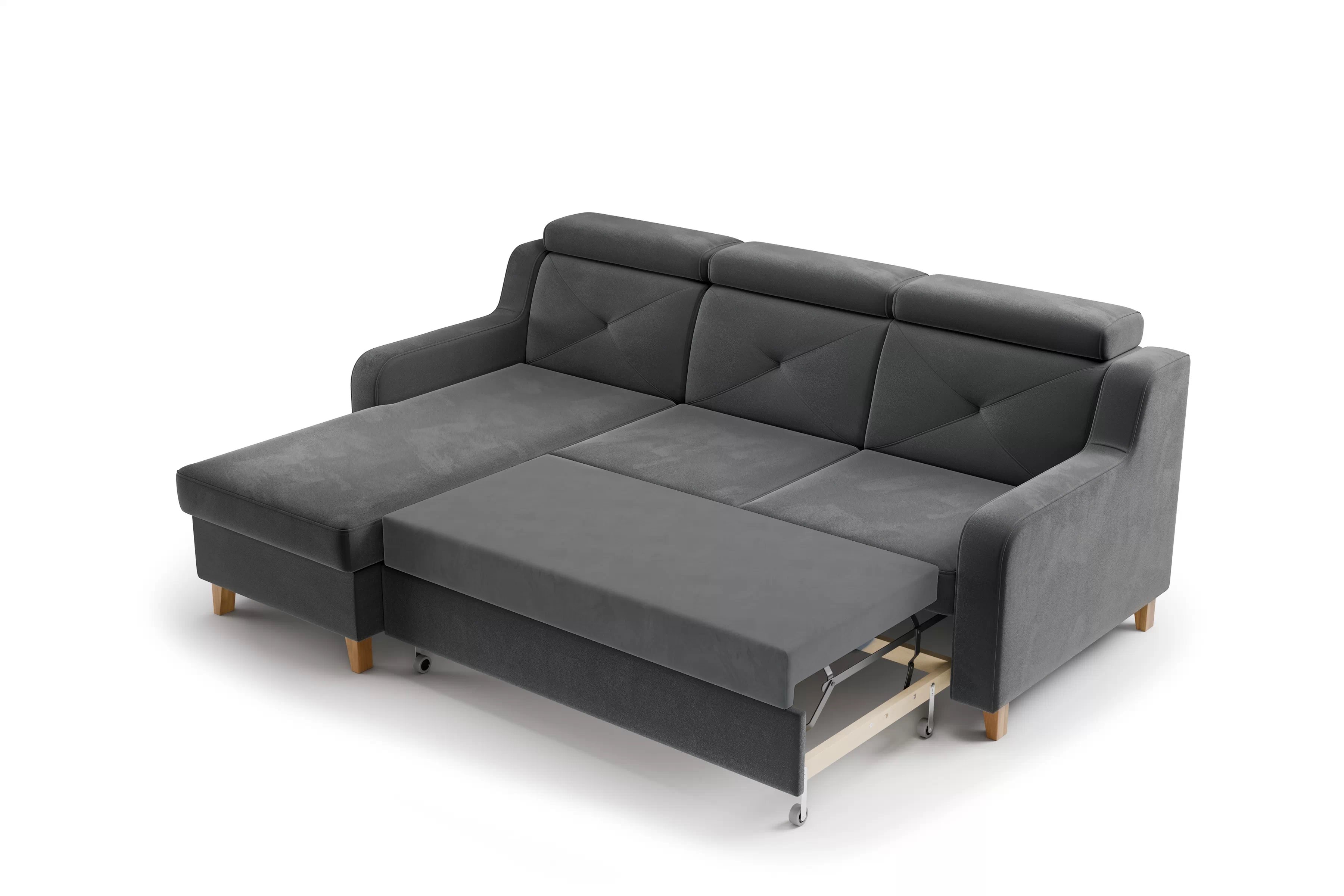 Rohová pohovka Laksaro s rozkladem levostranná - šedý samet Jasmine 96 Rohová sedací souprava rozkládací Laksaro levá - šedá samet Jasmine 96