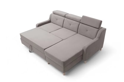 Colțar extensibil Laksaro dreapta - maro deschis catifea Jasmine 25 Naroznik z funkcja de dormit Laksaro pe partea dreaptă - jasno maro catifea Jasmine 25