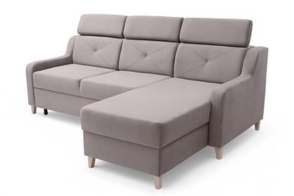 Colțar extensibil Laksaro dreapta - maro deschis catifea Jasmine 25 Naroznik z funkcja de dormit Laksaro pe partea dreaptă - jasno maro catifea Jasmine 25