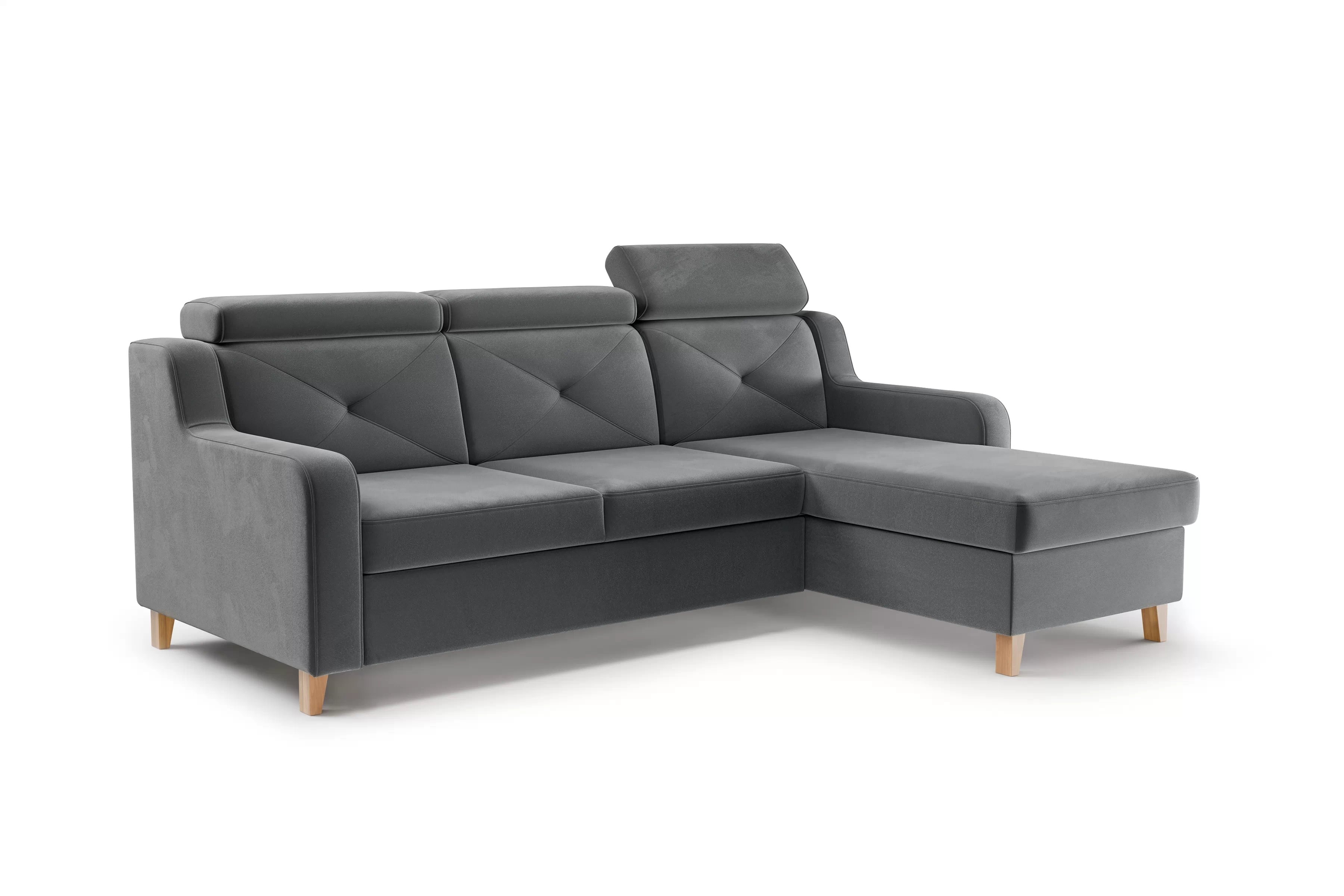 Rohová sedačka Laksaro s rozkladom pravostranná - sivý zamat Jasmine 96 Rohová sedacia súprava s funkciou spánku Laksaro pravá strana - šedý velúr Jasmine 96