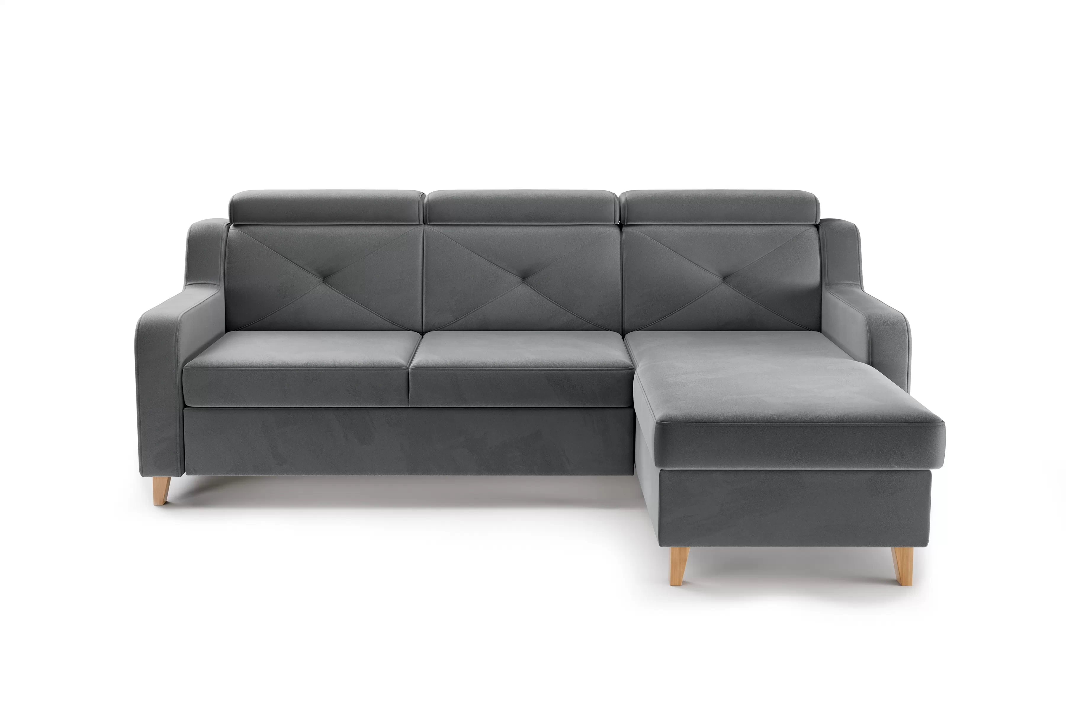 Rohová sedačka Laksaro s rozkladom pravostranná - sivý zamat Jasmine 96 Rohová sedacia súprava s funkciou spánku Laksaro pravá strana - šedý velúr Jasmine 96