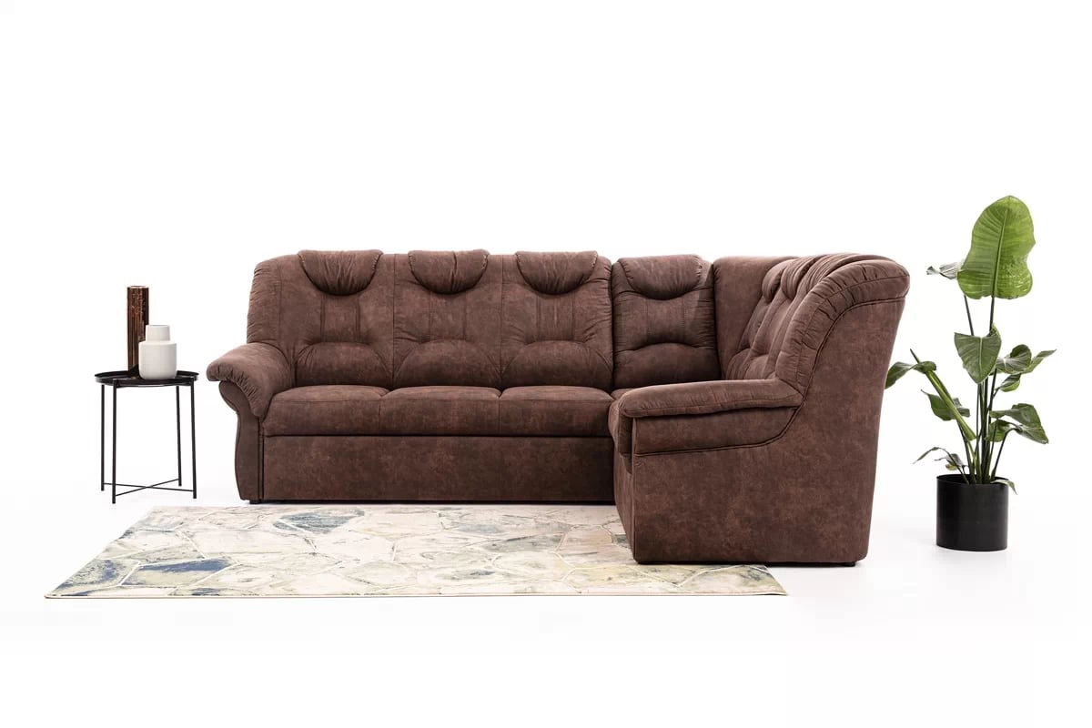 Rohová rozkladacia sedacia súprava Lonigo L pravá - hnedá látka Preston 29 Hnedý Rohová sedacia súprava retro 