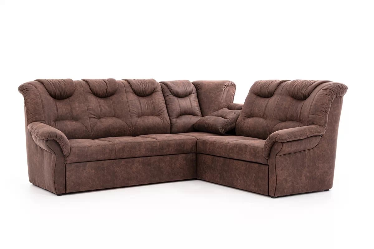 Rohová rozkladacia sedacia súprava Lonigo L pravá - hnedá látka Preston 29 Rohová sedacia súprava v retro štýle 