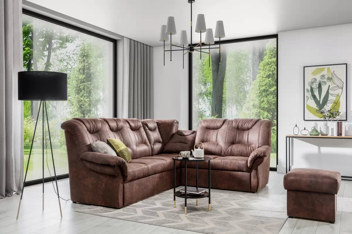 Rohová rozkladacia sedacia súprava Lonigo L pravá - hnedá látka Preston 29 Rohová sedacia súprava do duzego salonu 