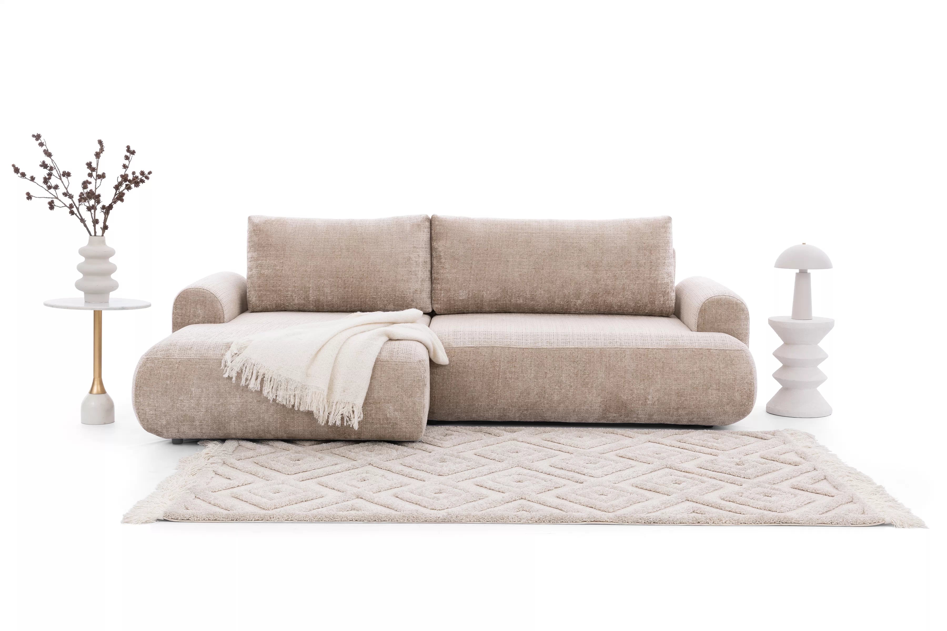 Rozkladacia rohová sedacia súprava Lotulis Mini ľavá - béžová žinylka Cremona 14 Rohová sedacia súprava s funkciou spánku Lotulis Mini Ľavá strana - béžový šenil Cremona 14 