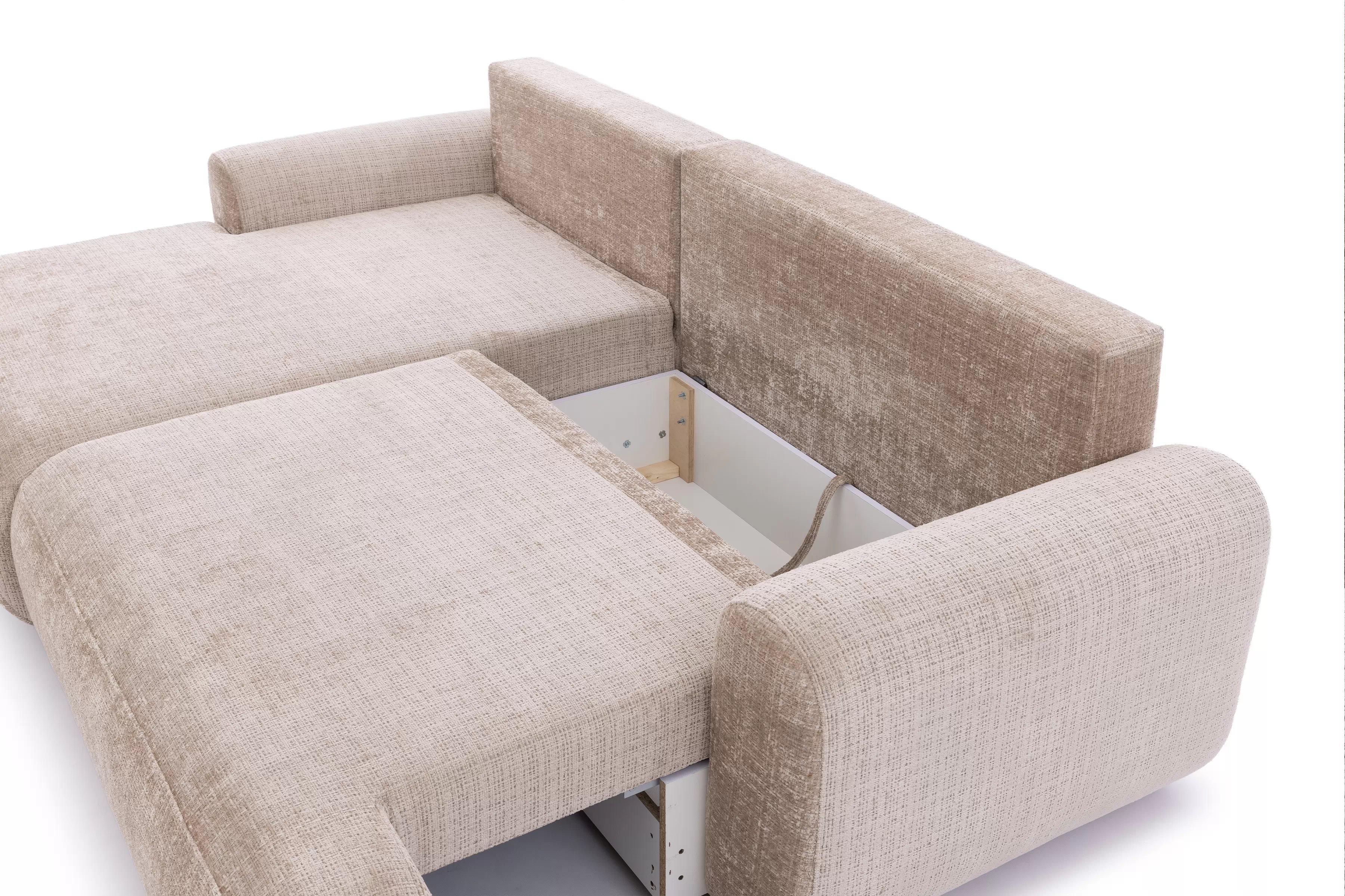 Rozkladacia rohová sedacia súprava Lotulis Mini ľavá - béžová žinylka Cremona 14 Rohová sedacia súprava s funkciou spánku Lotulis Mini Ľavá strana - béžový šenil Cremona 14 